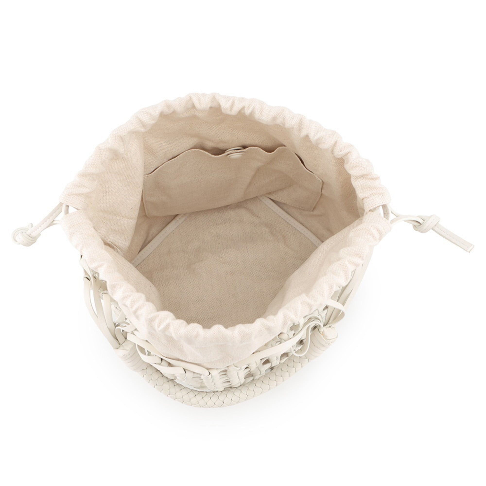 Bottega Veneta White Leather Canvas Tote Bag