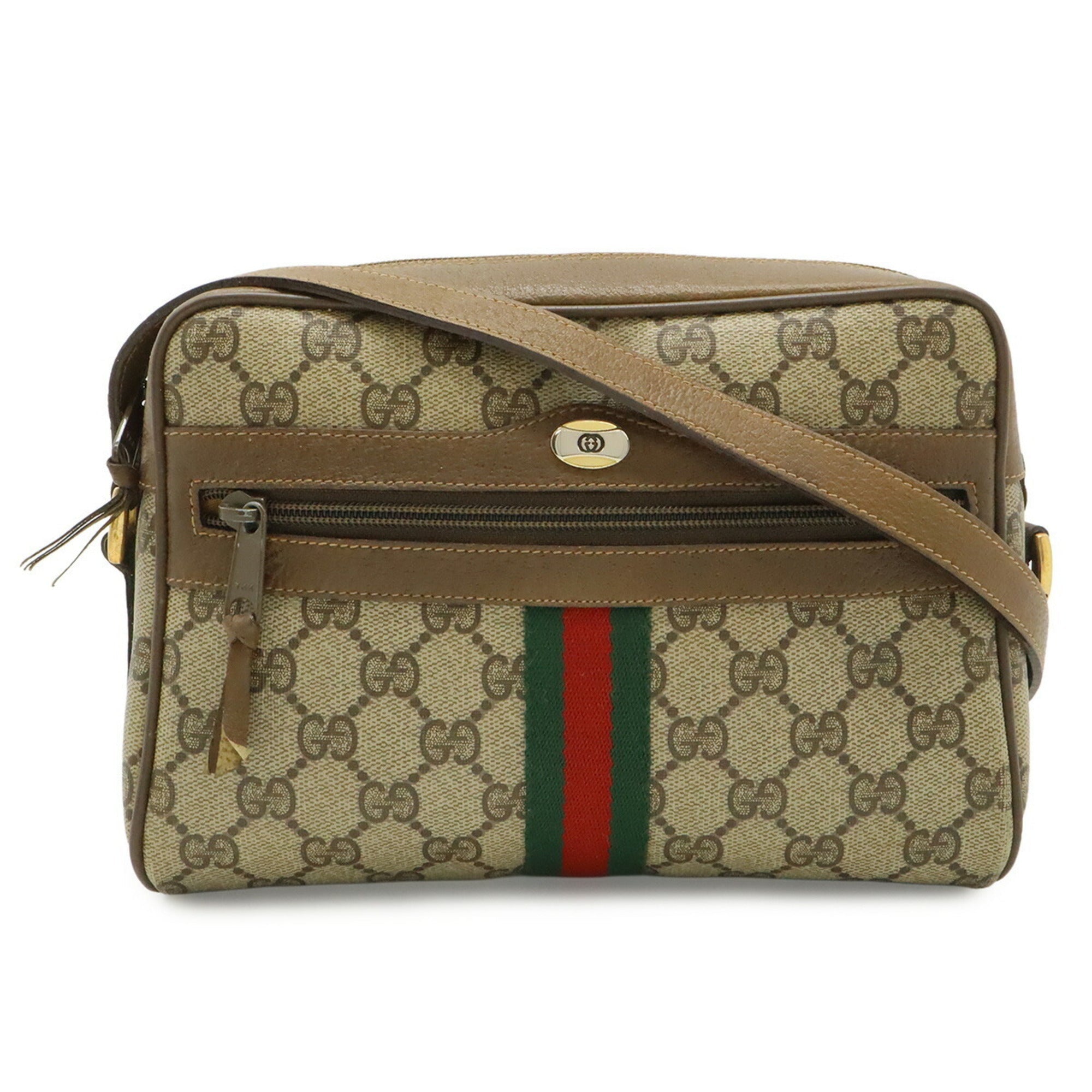 Gucci Beige Beige Brown Brown Green Red Color Gg Plus Pochette Shoulder Bag (Pre-Owned)