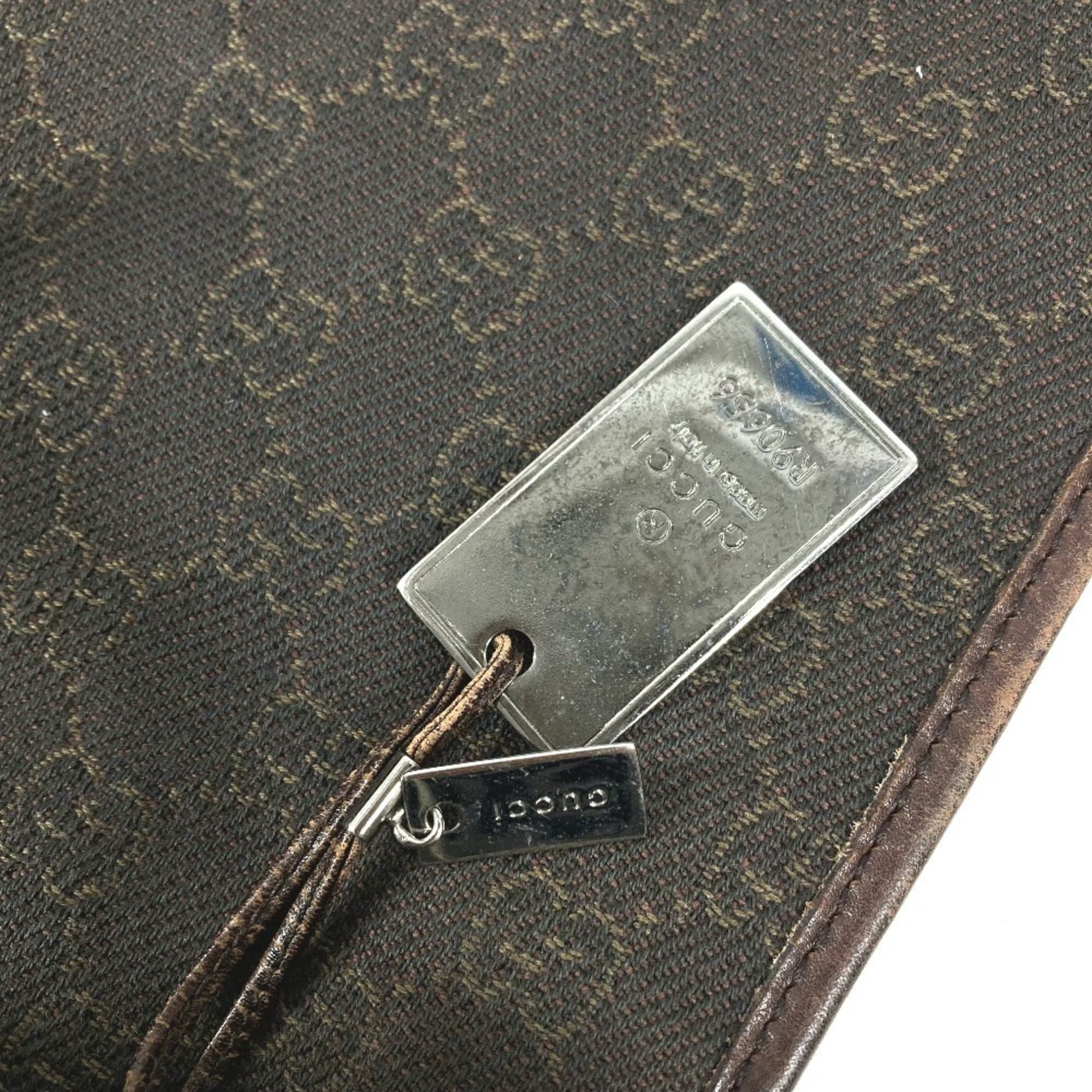 Gucci Brown Leather Canvas Shoulder Bag (Pre-Owned)