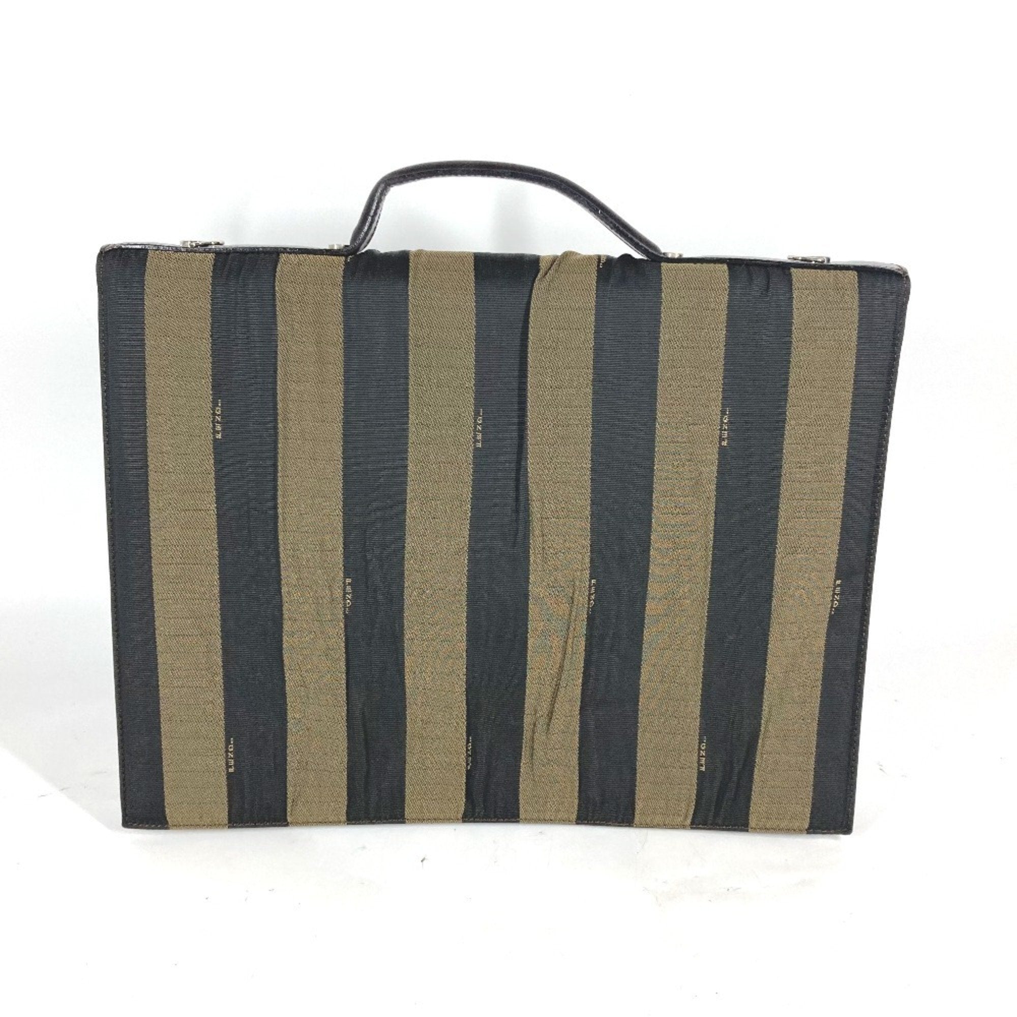 Fendi Black Brown Nylon Leather Briefcase Handbag Tote Bag