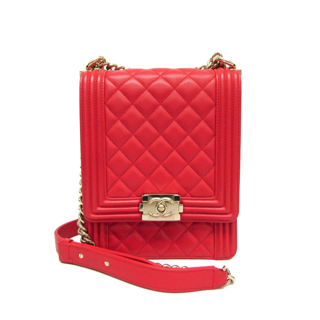 Chanel Boy Chanel Red Color Leather Shoulder Bag