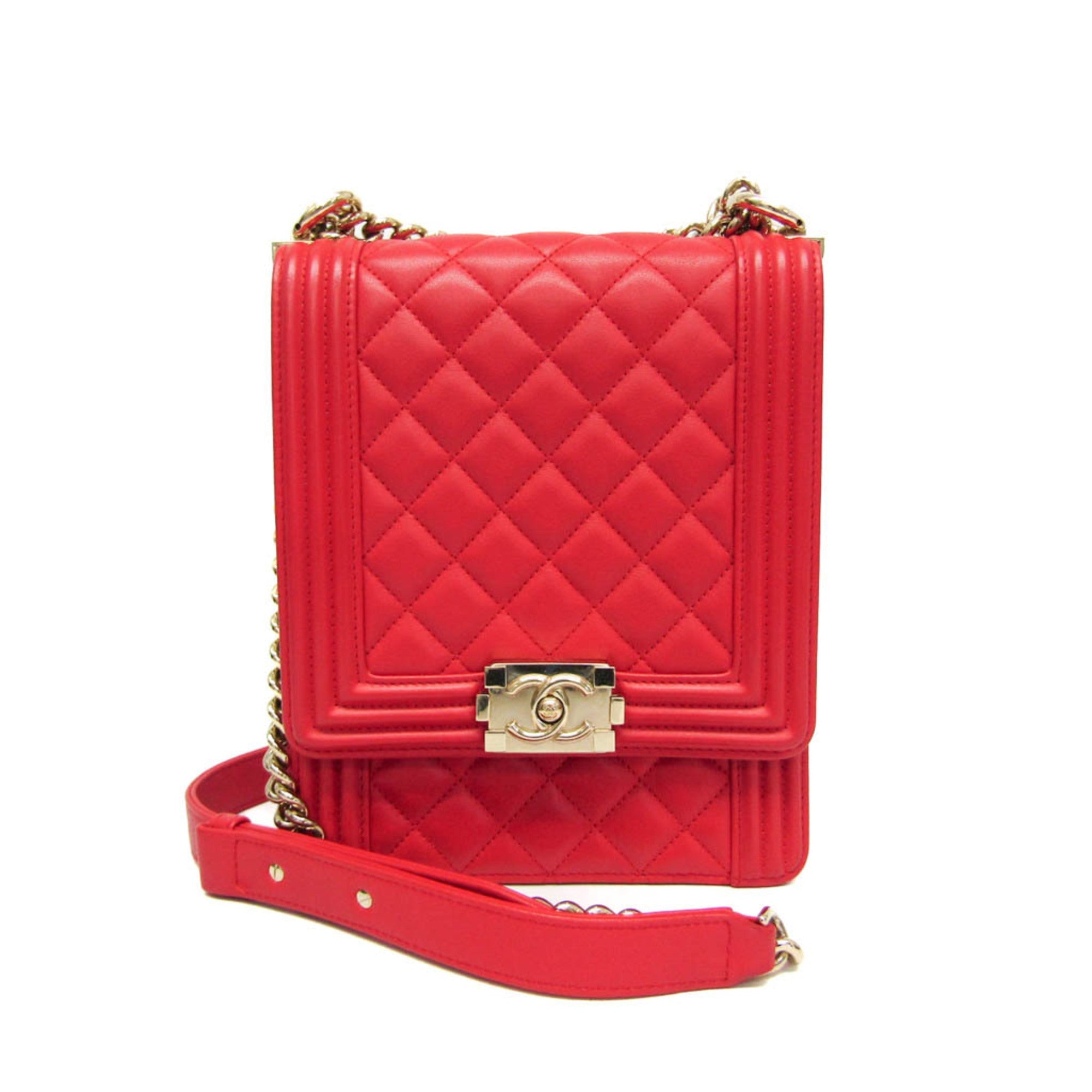 Chanel Boy Chanel Red Color Leather Shoulder Bag