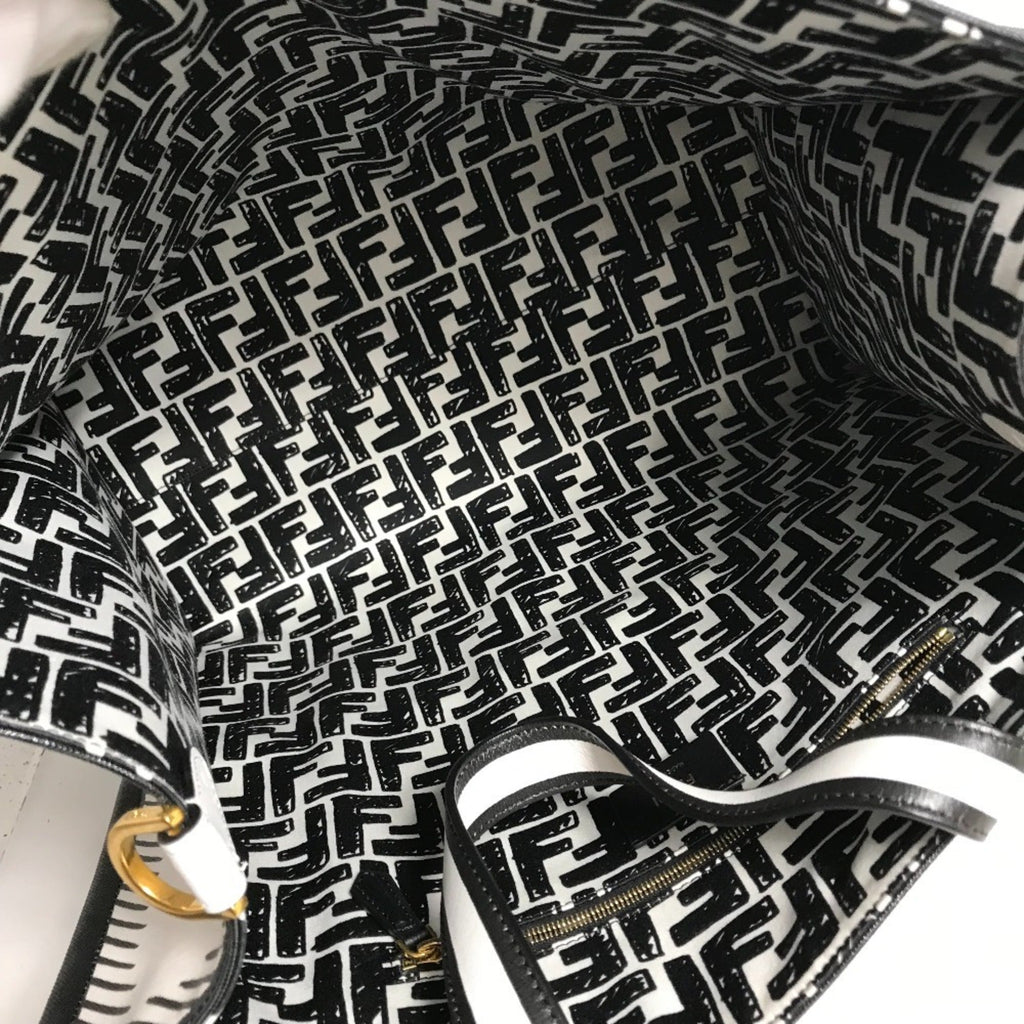 Fendi Black White Coated Canvas Handbag Tote Bag