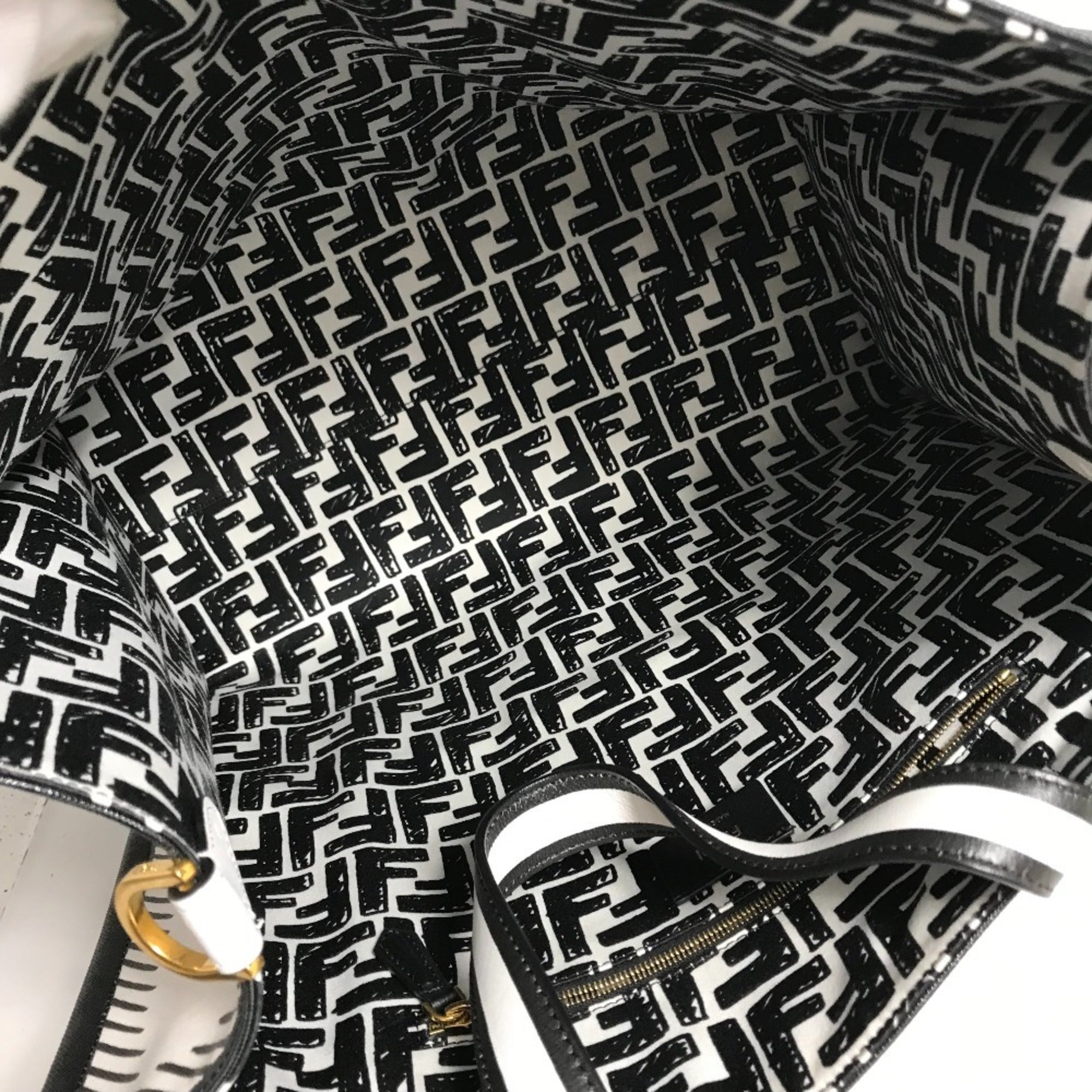 Fendi Black White Coated Canvas Handbag Tote Bag