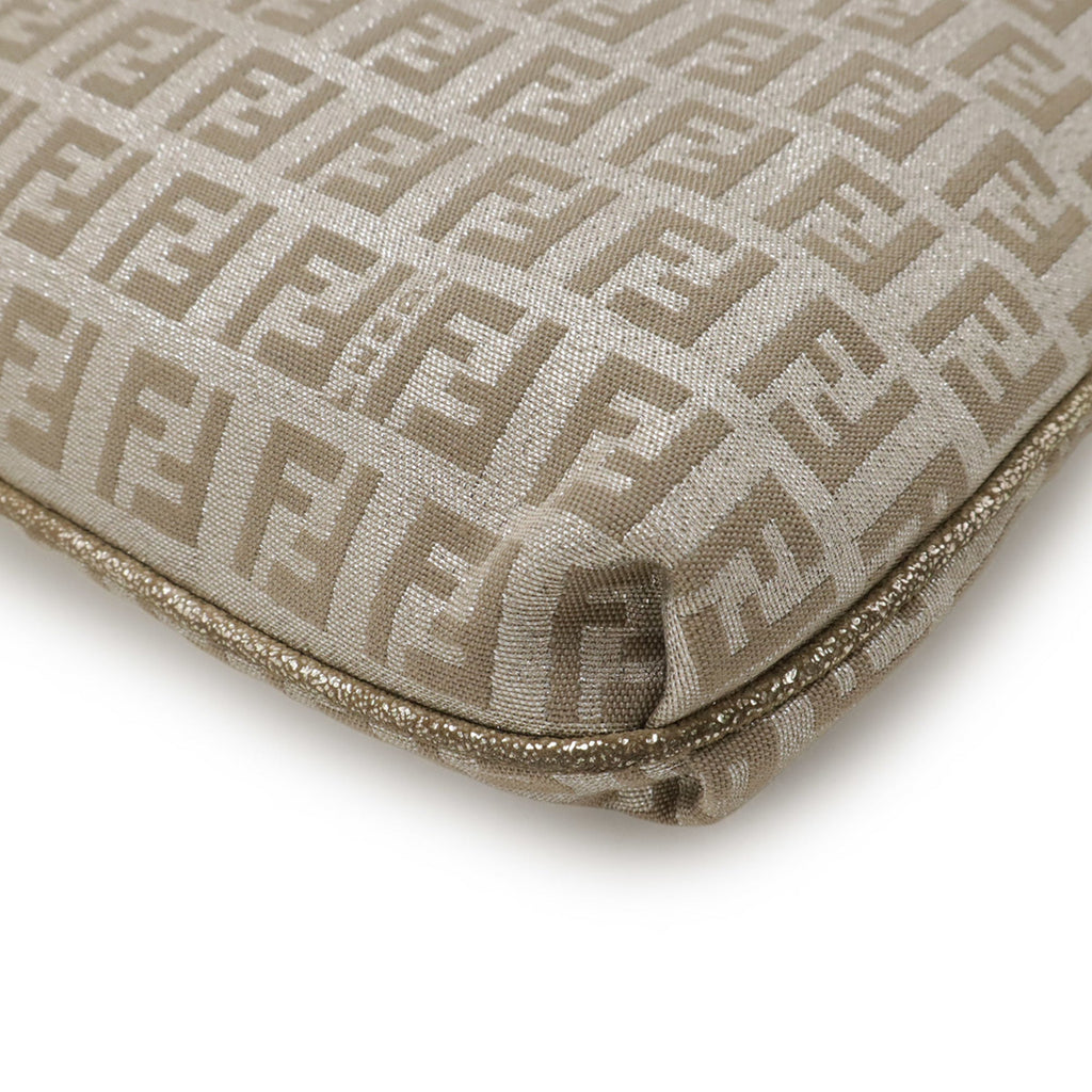 Fendi Zucchino Beige Dark Brown Khaki Canvas Leather Shoulder Bag