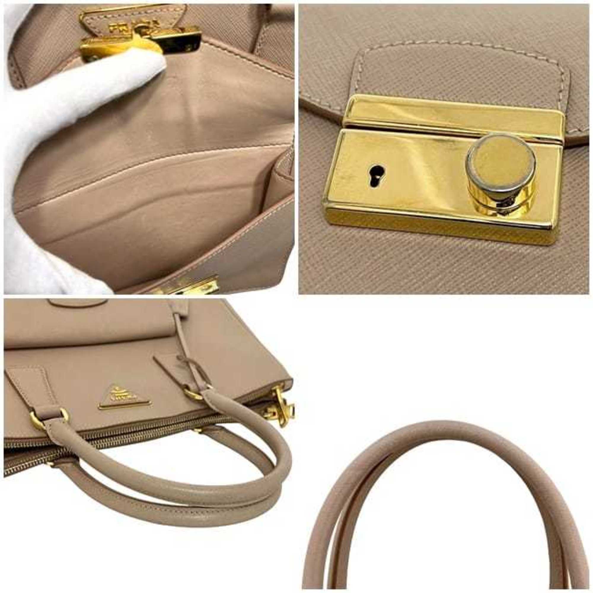 Prada Beige Saffiano Triangle Handbag Shoulder Bag