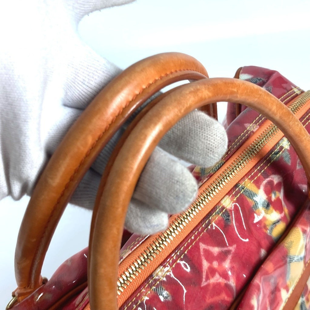 Louis Vuitton Orange Vinyl Leather Boston Bag Handbag Tote Bag