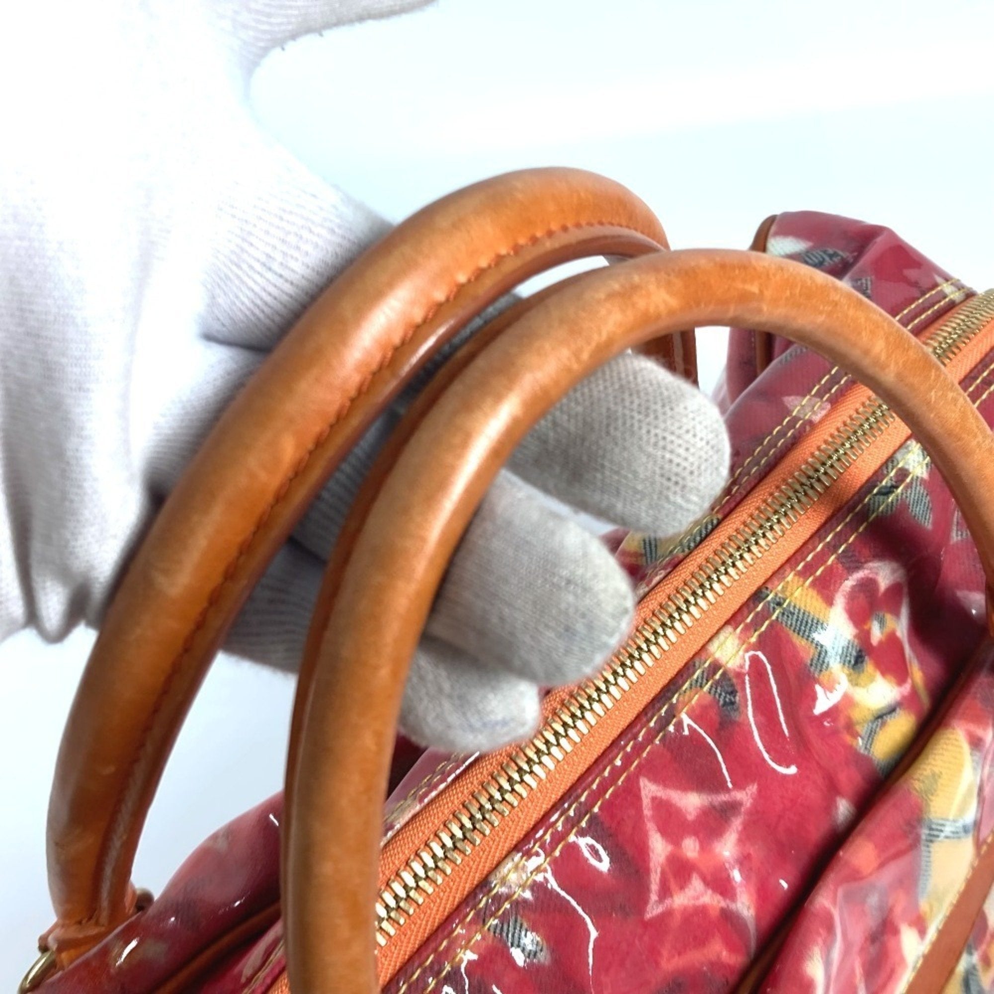 Louis Vuitton Orange Vinyl Leather Boston Bag Handbag Tote Bag