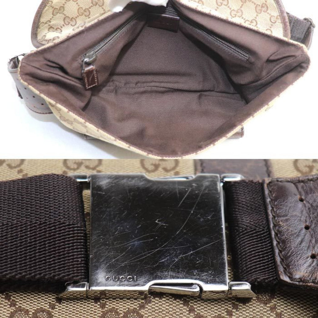 Gucci Beige Brown Gg Canvas Leather Fanny Pack (Pre-Owned)