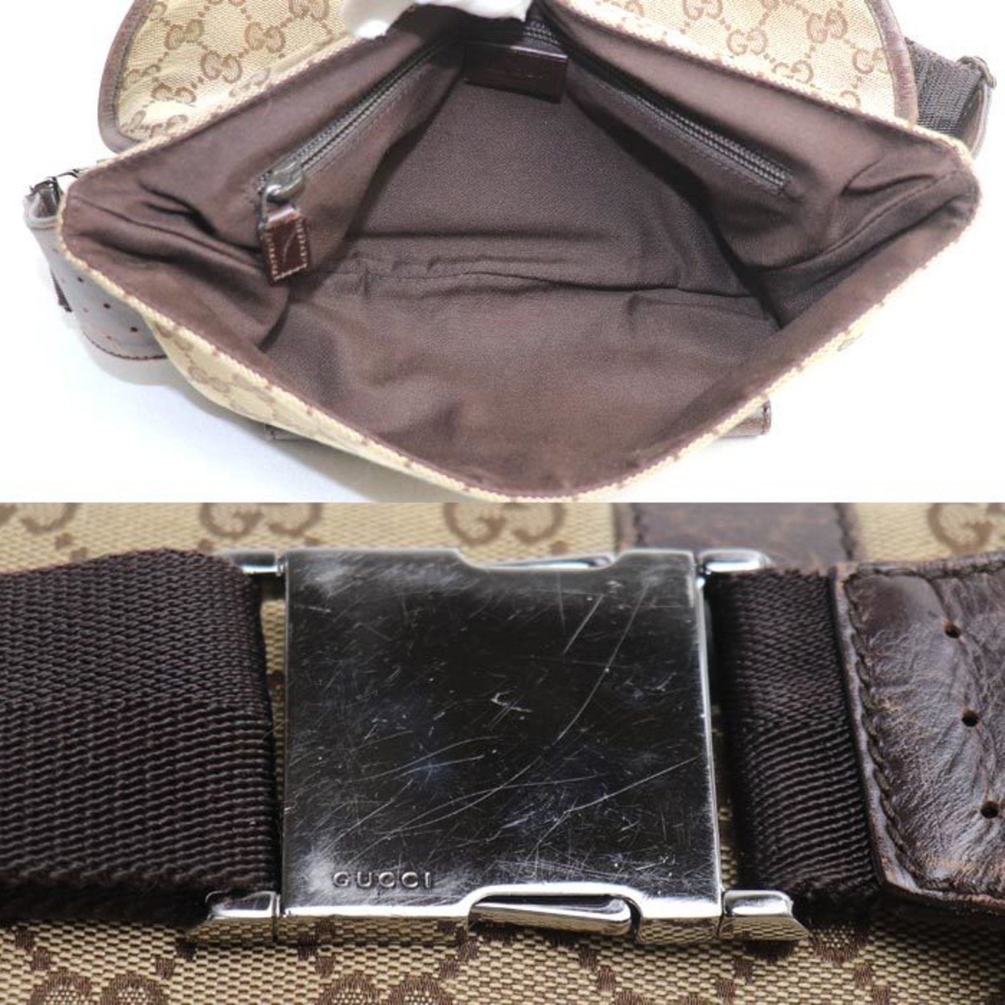 Gucci Beige Brown Gg Canvas Leather Fanny Pack (Pre-Owned)