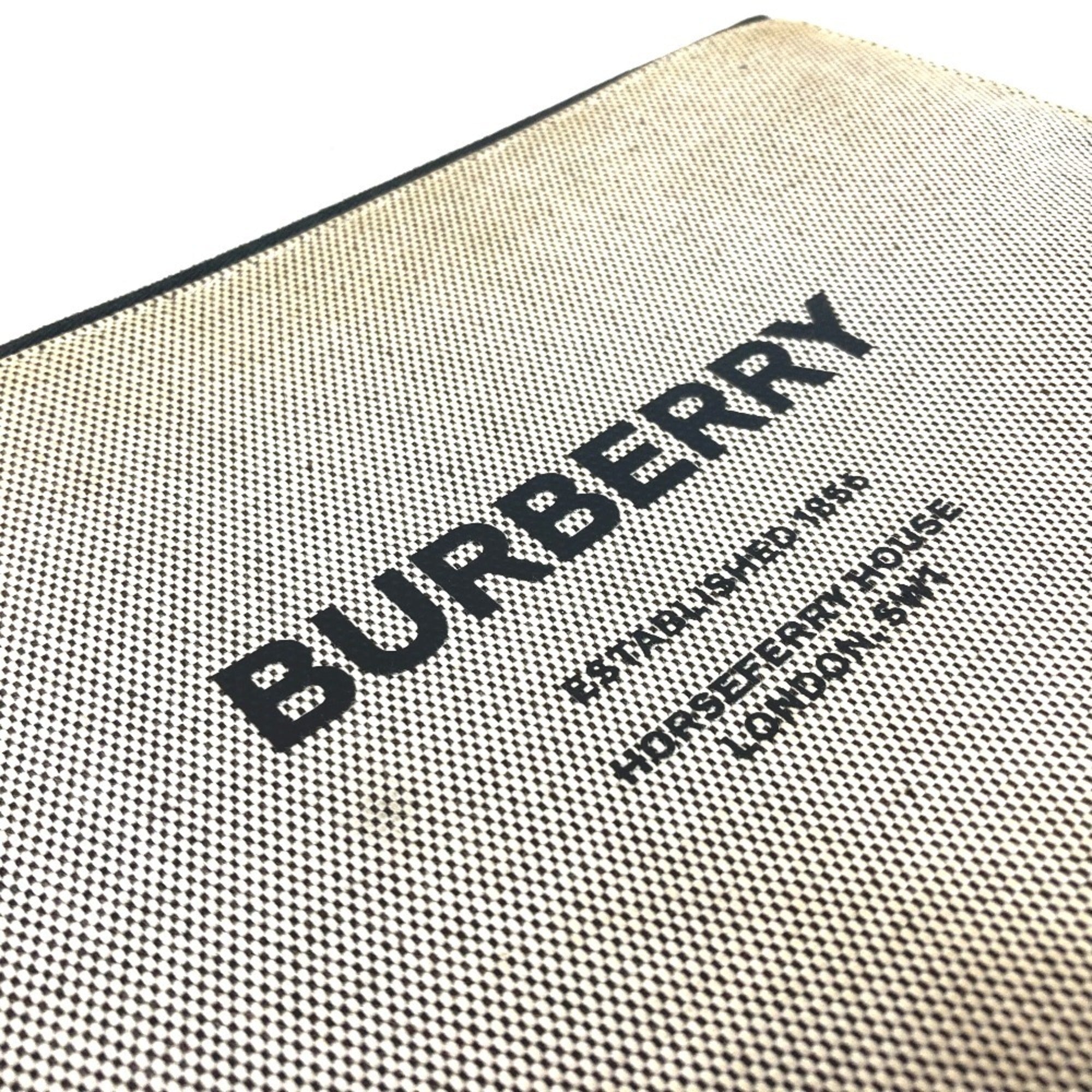 Burberry Black Gray Canvas Leather Clutch Bag Handbag