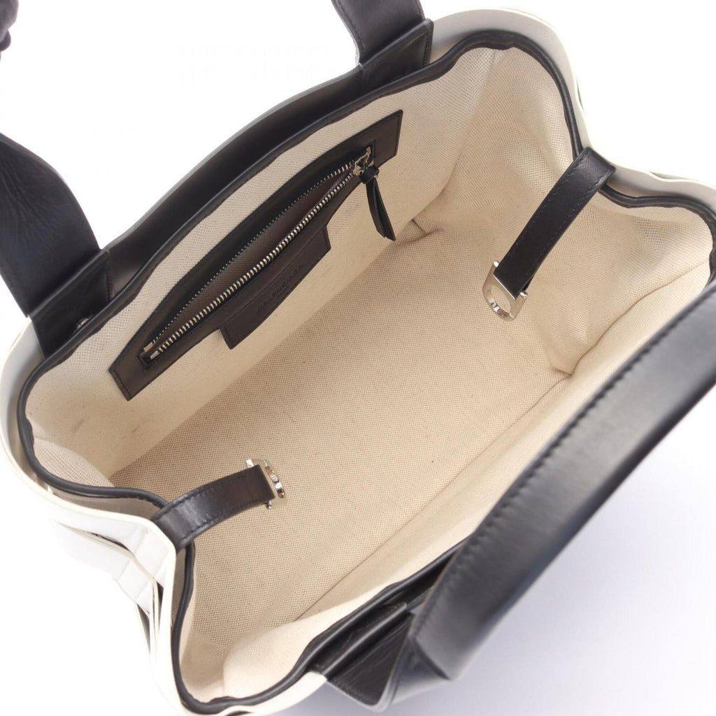 Balenciaga Black White Leather Canvas Handbag Tote