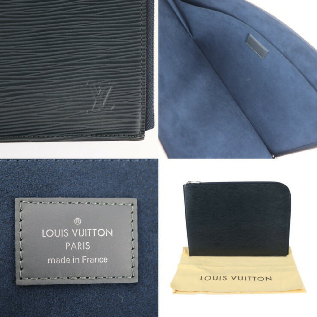 Louis Vuitton Navy Blue Leather Clutch Bag Handbag Pochette Pouch