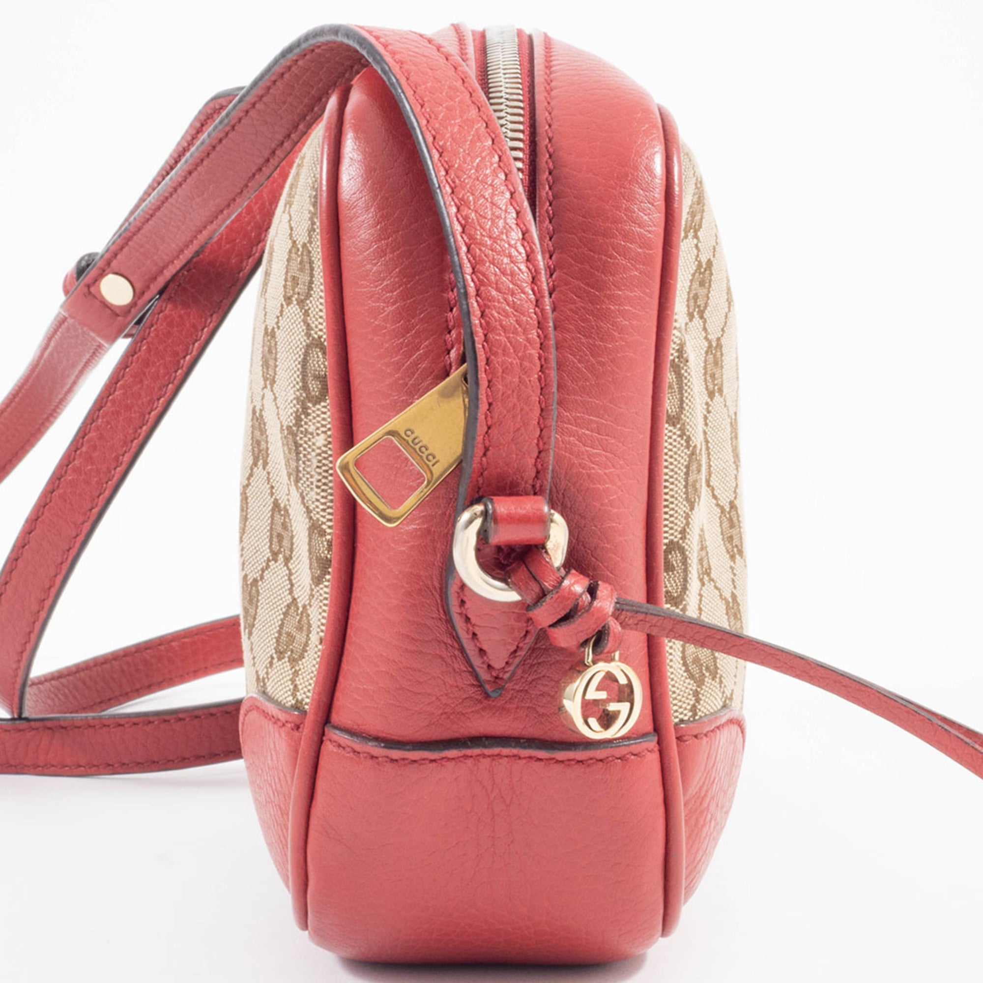 Gucci Beige Red Color Gg Canvas Leather Shoulder Bag (Pre-Owned)