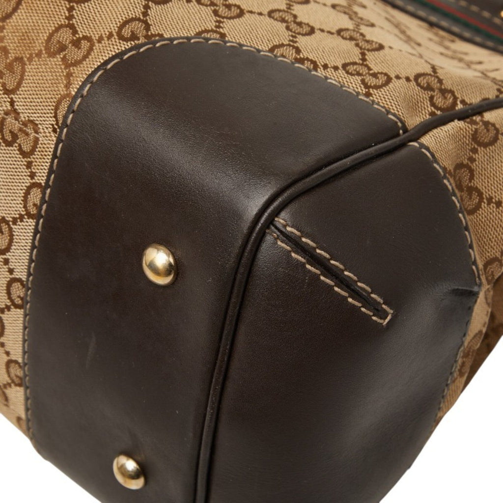 Gucci Beige Leather Canvas Handbag Tote Bag (Pre-Owned)