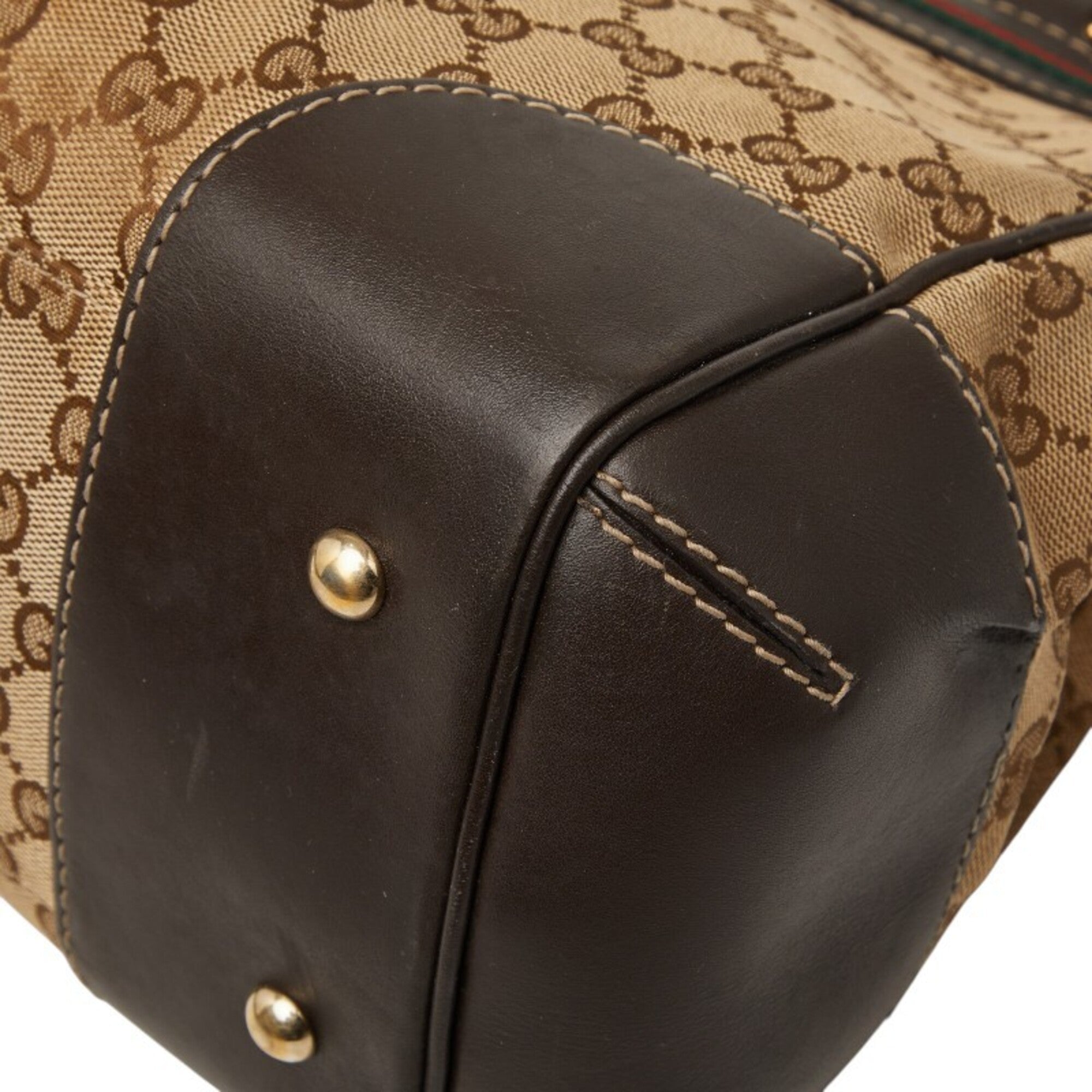 Gucci Beige Leather Canvas Handbag Tote Bag (Pre-Owned)