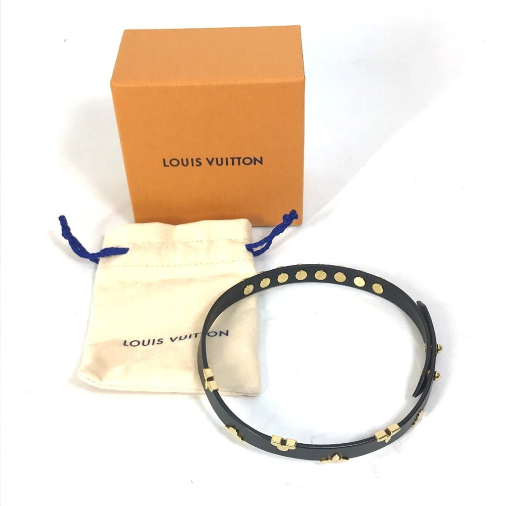 Louis Vuitton Monogram Gold Black Leather Charm Bracelet