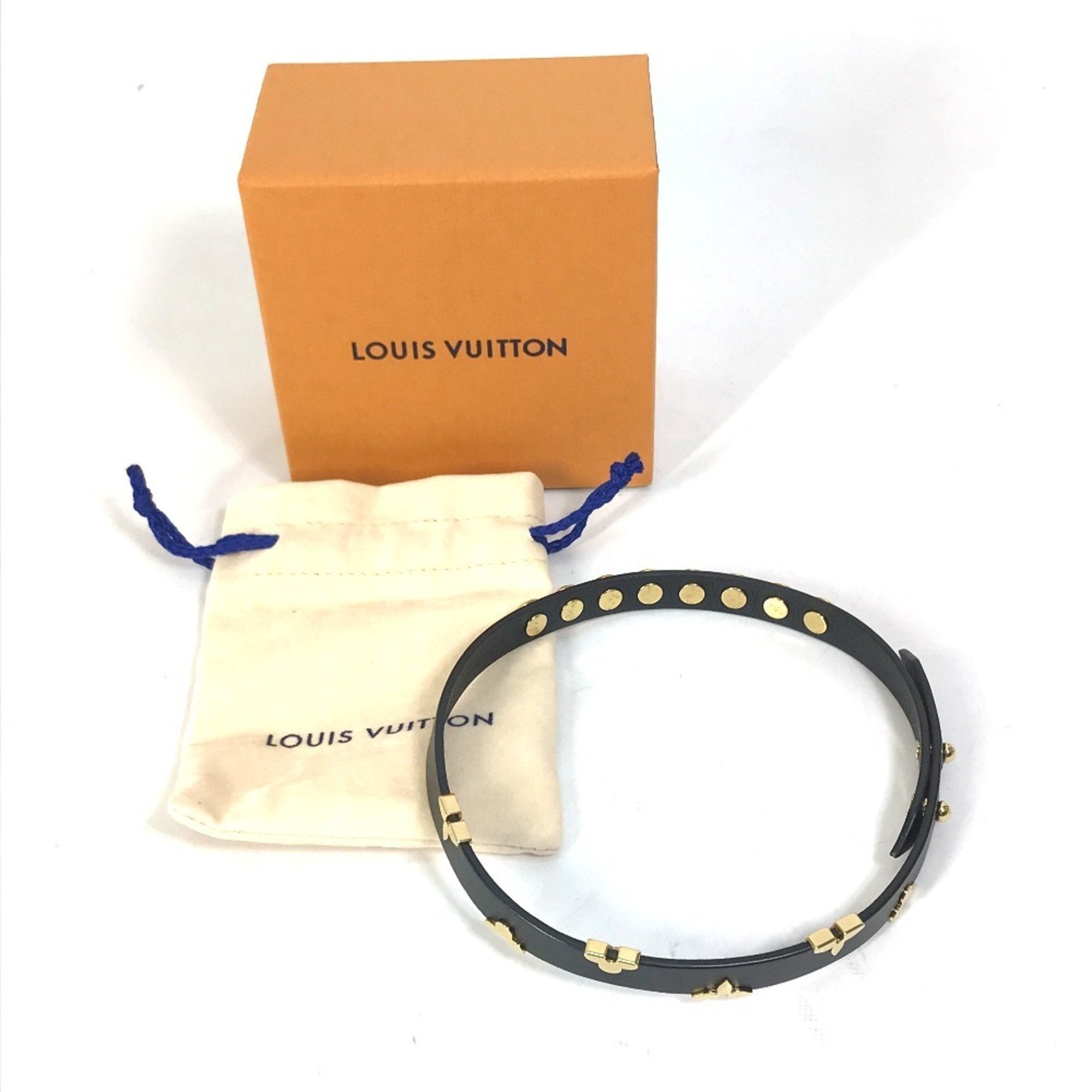 Louis Vuitton Monogram Gold Black Leather Charm Bracelet