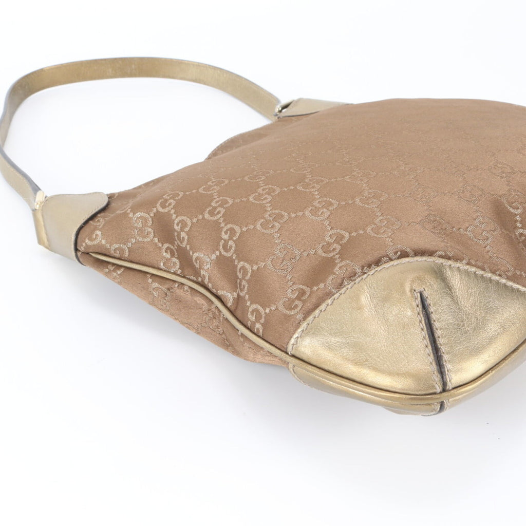 Gucci Brown Gold Leather Canvas Handbag Shoulder Bag Tote Bag (Pre-Owned)