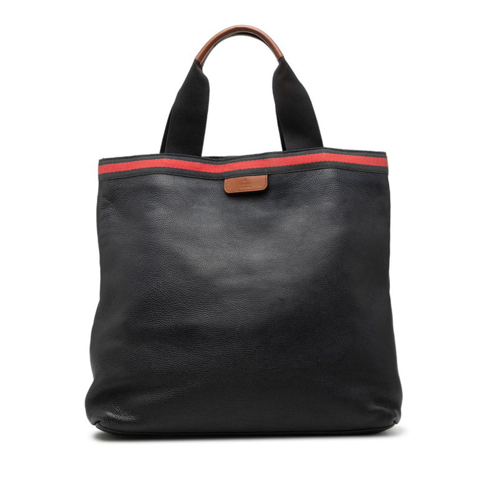Gucci Brown Navy Leather Canvas Handbag Tote Bag (Pre-Owned)