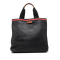 Gucci Brown Navy Leather Canvas Handbag Tote Bag (Pre-Owned)