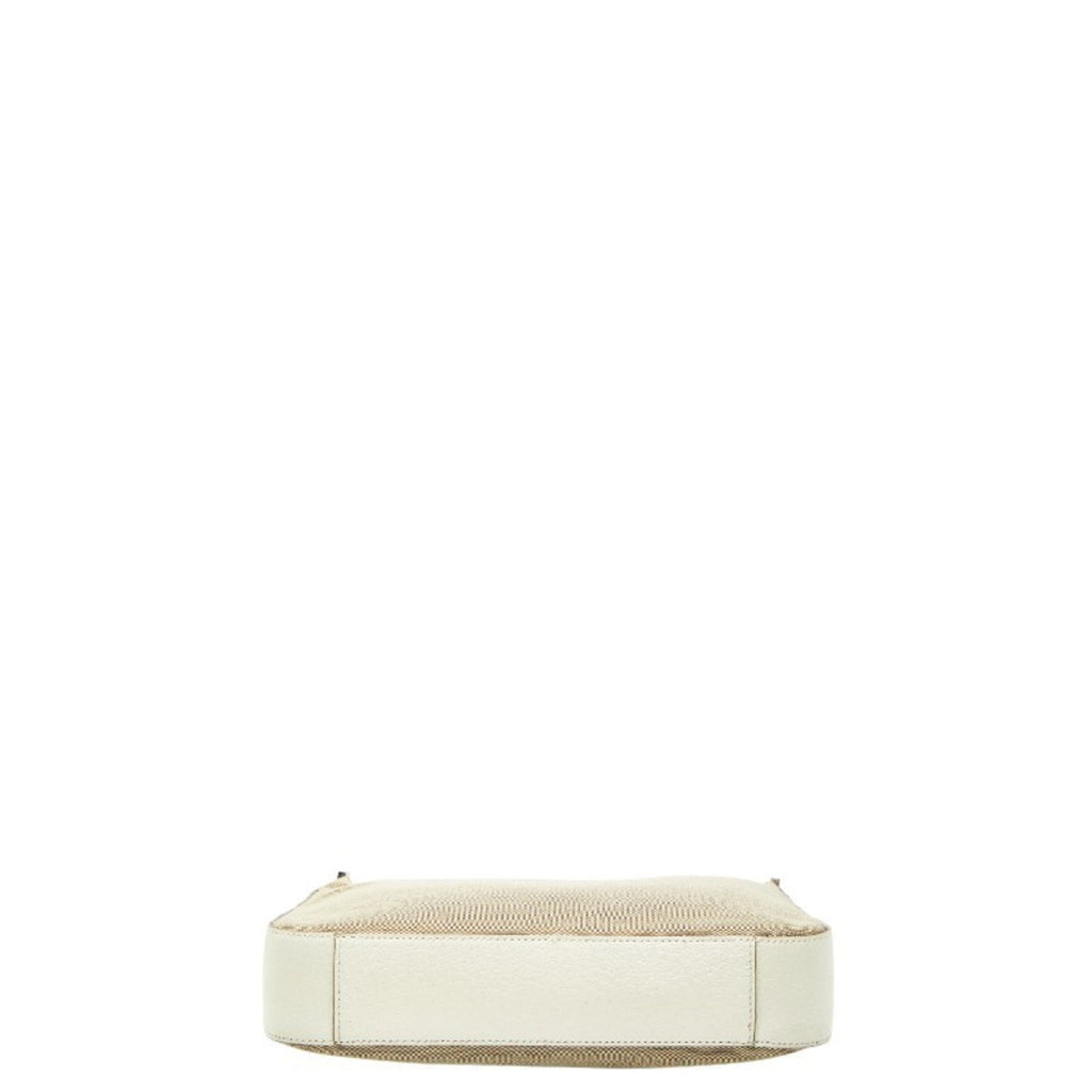 Gucci Beige White Canvas Leather Shoulder Bag (Pre-Owned)