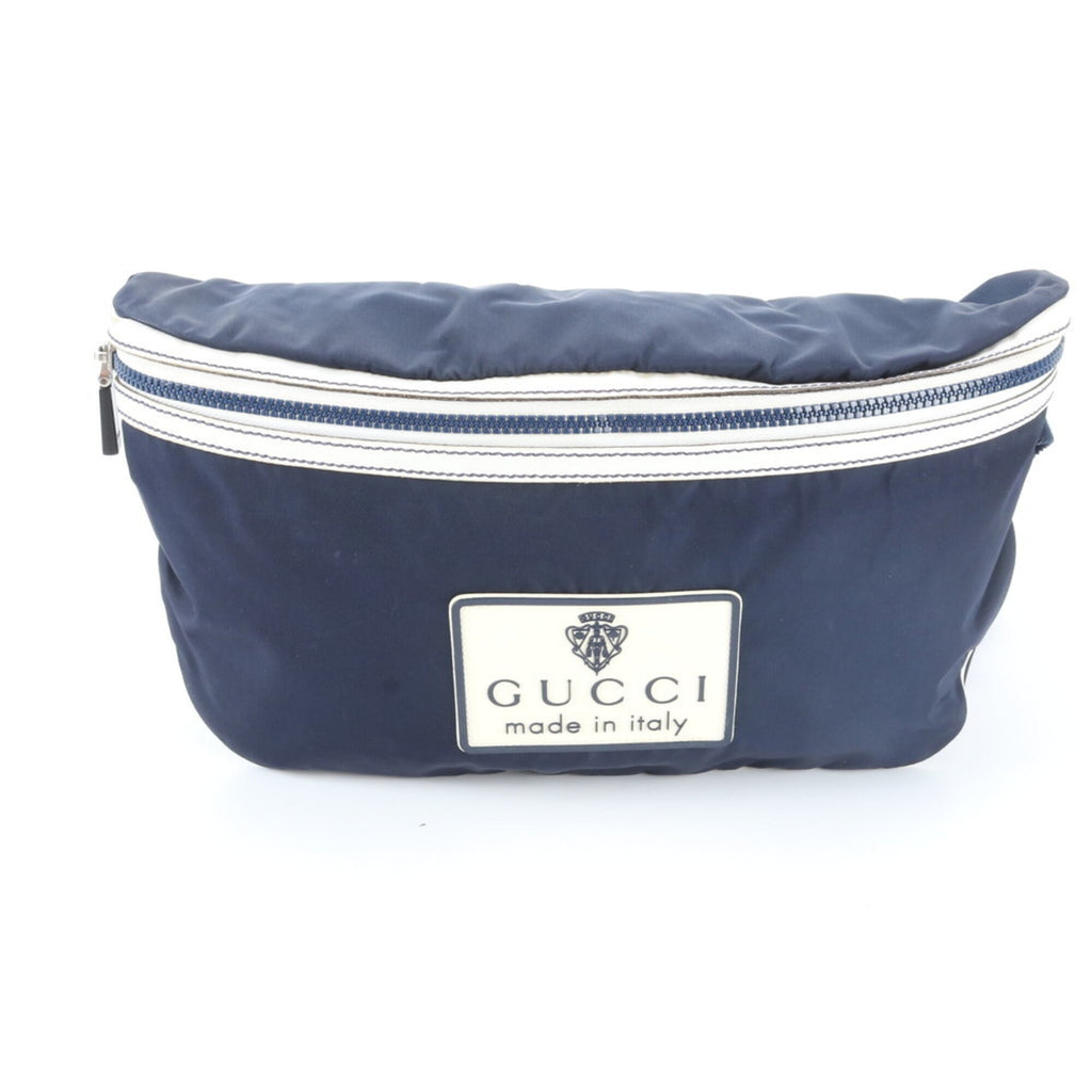 Gucci Navy White Leather Nylon Fanny Pack Pouch Sling Bag (Pre-Owned)