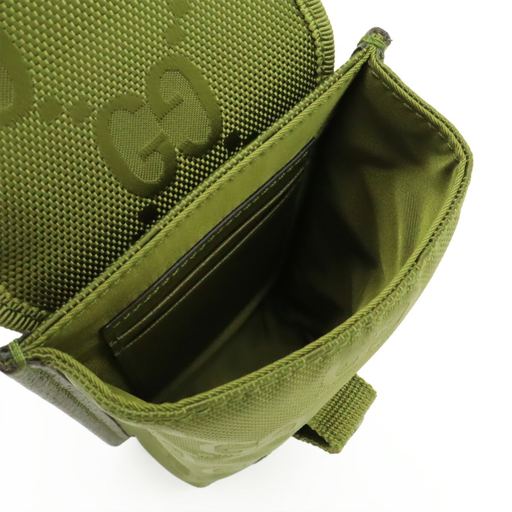 Gucci Green Khaki Nylon Canvas Leather Shoulder Bag (Pre-Owned)