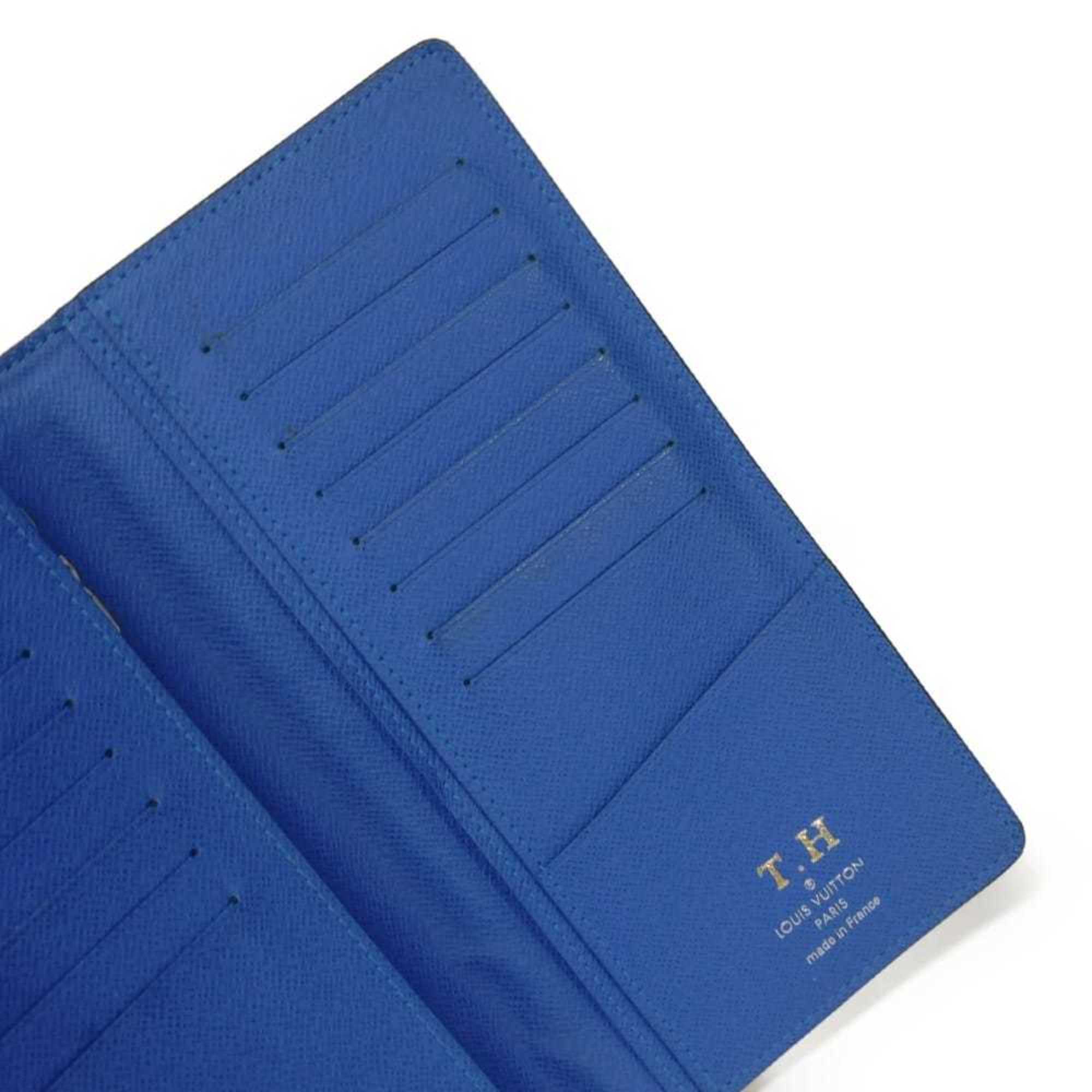 Louis Vuitton Black Blue Noir Taiga Leather Long Wallet