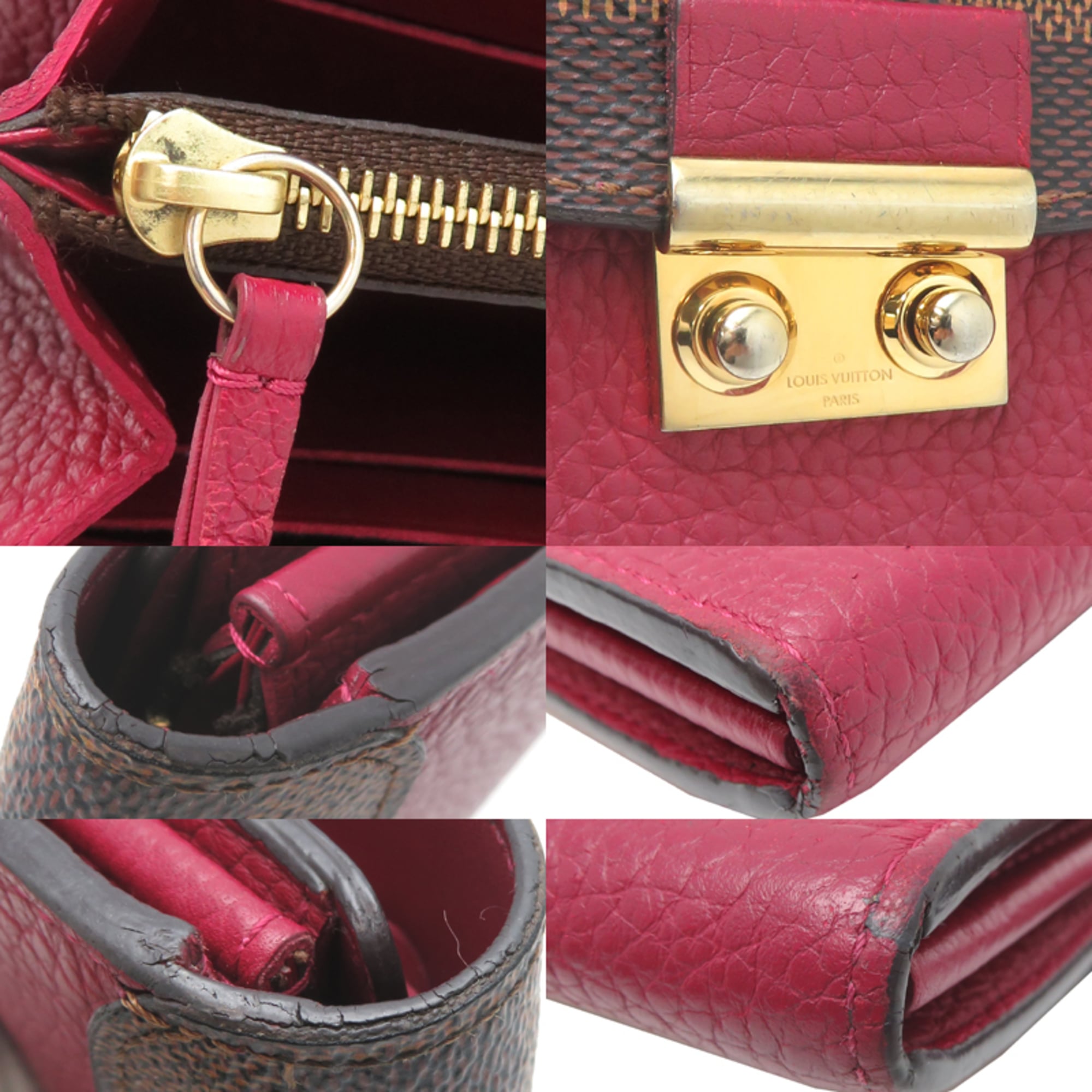 Louis Vuitton Red Color Damier Canvas Leather Long Wallet
