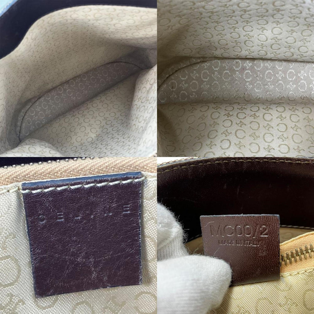 Celine Beige Dark Brown Canvas Leather Tote Bag
