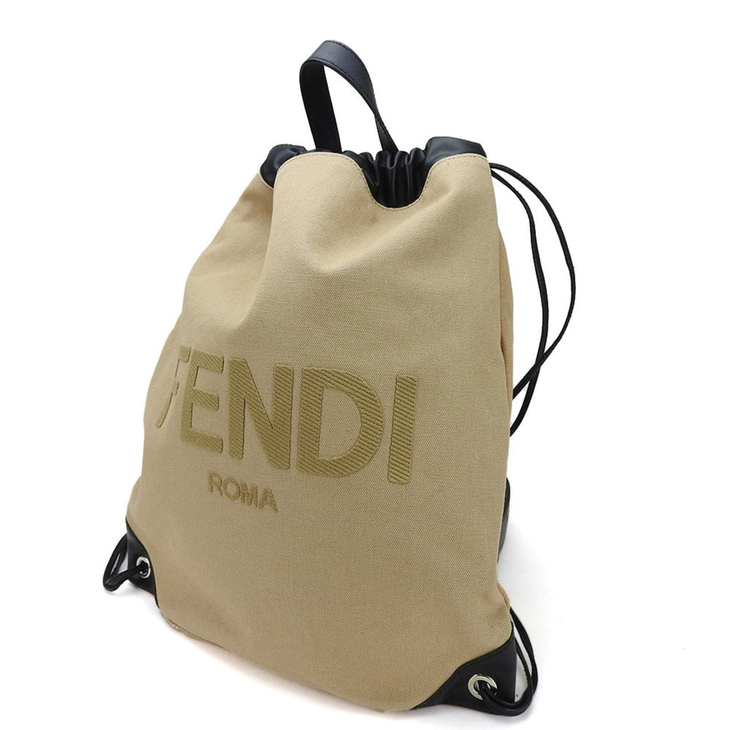 Fendi Beige Black Canvas Leather Backpack