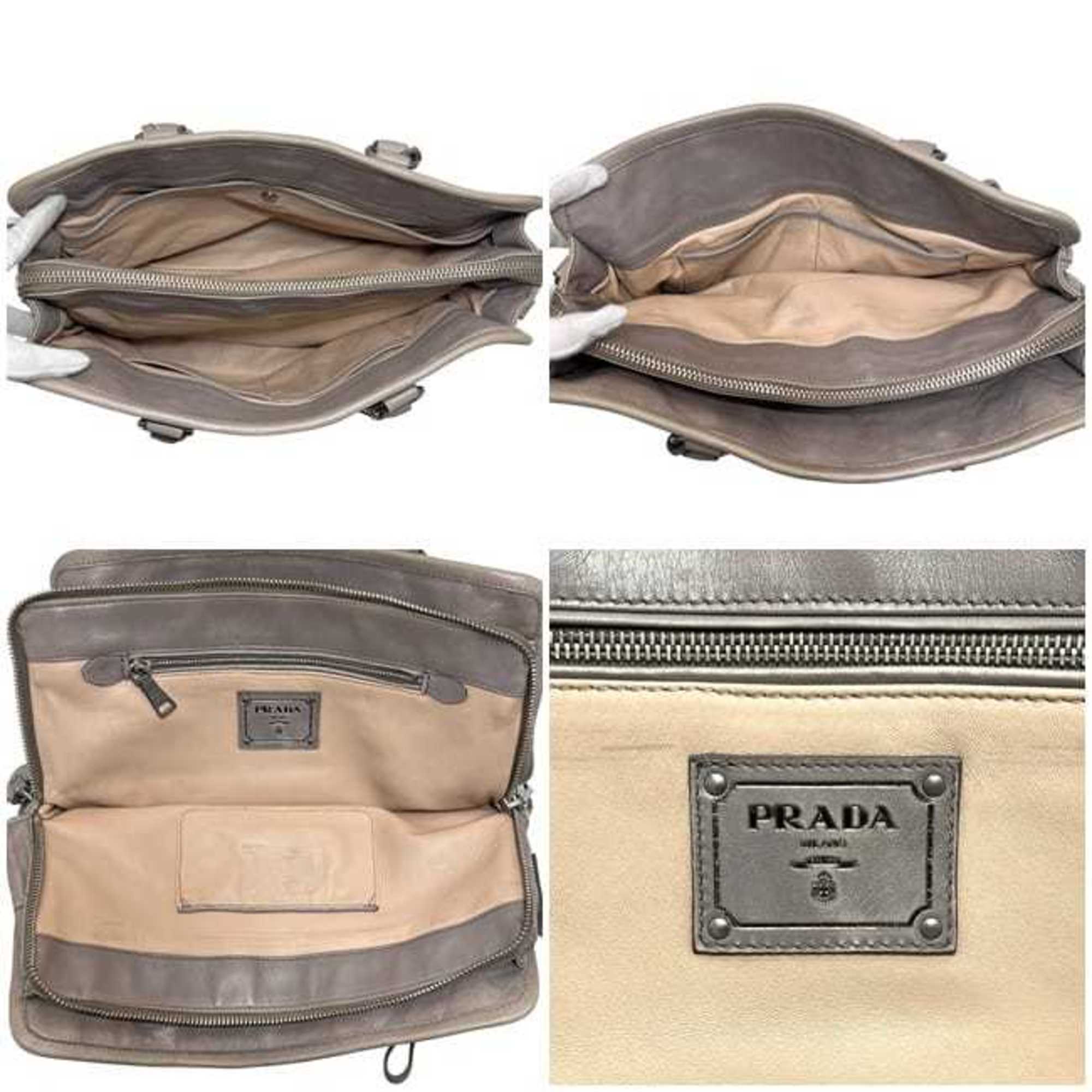 Prada Gray Nappa Leather Leather Handbag Shoulder Bag Tote Bag