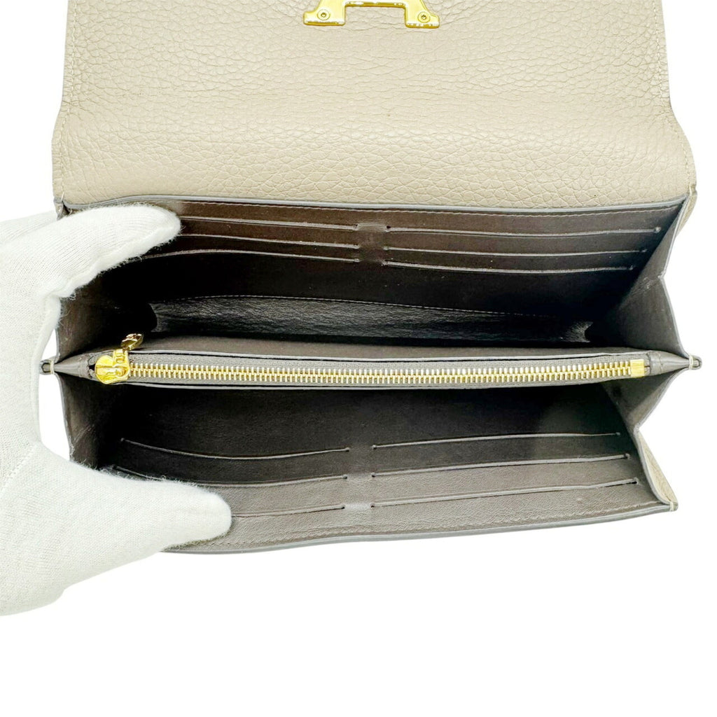 Louis Vuitton Beige Grayish Leather Long Wallet
