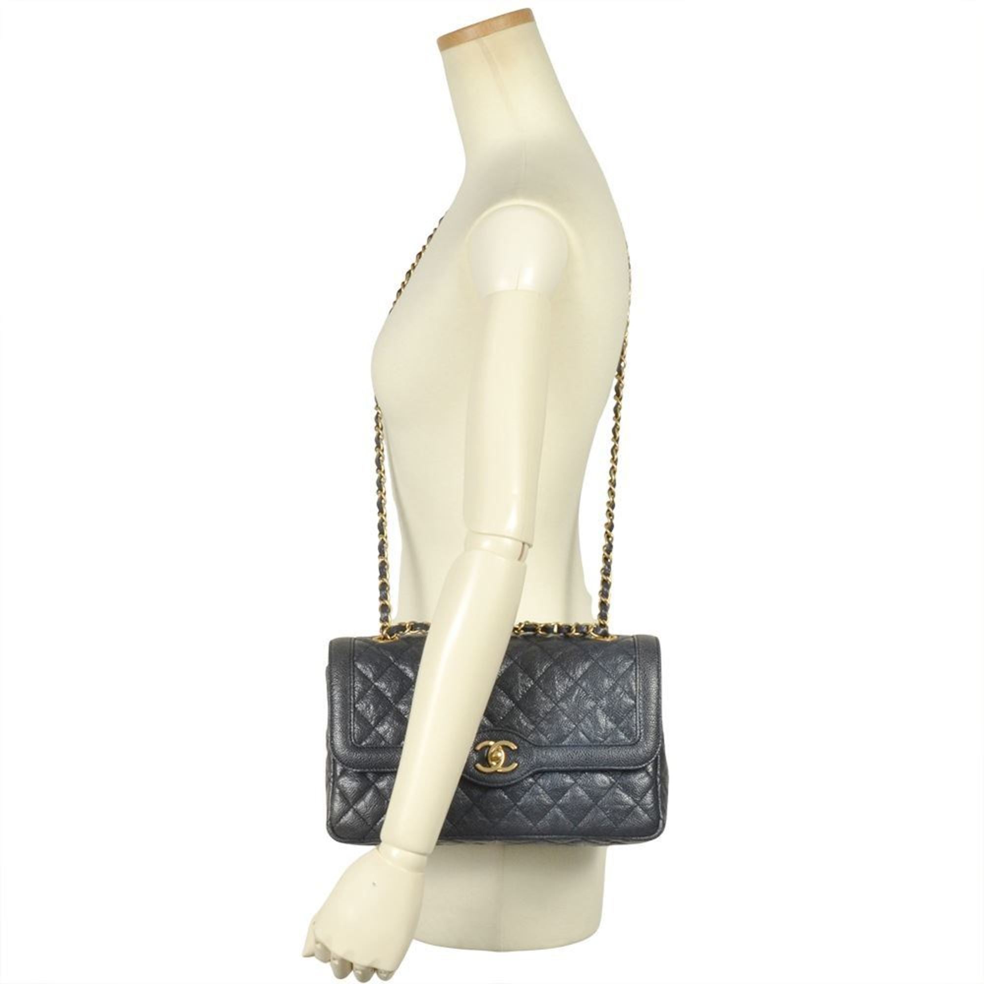 Chanel Blue Grained Calfskin Shoulder Bag