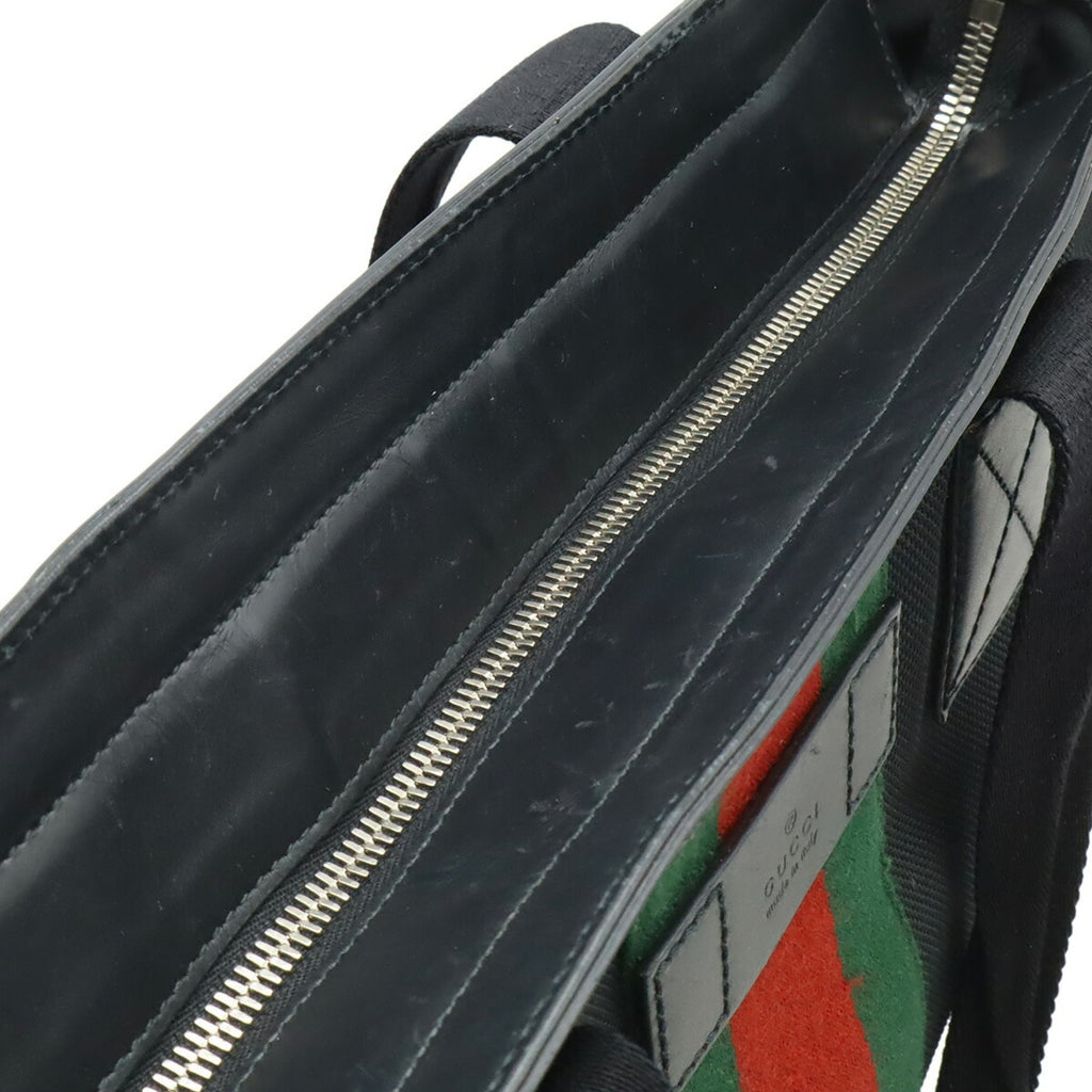 Gucci Sherry Line Black Green Red Color Nylon Canvas Leather Shoulder Bag Tote Bag (Pre-Owned)