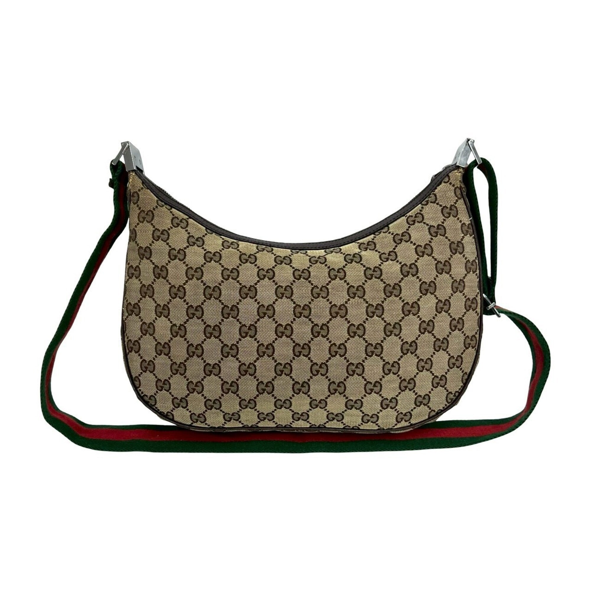 Gucci Brown Green Red Color Canvas Leather Pochette Shoulder Bag (Pre-Owned)