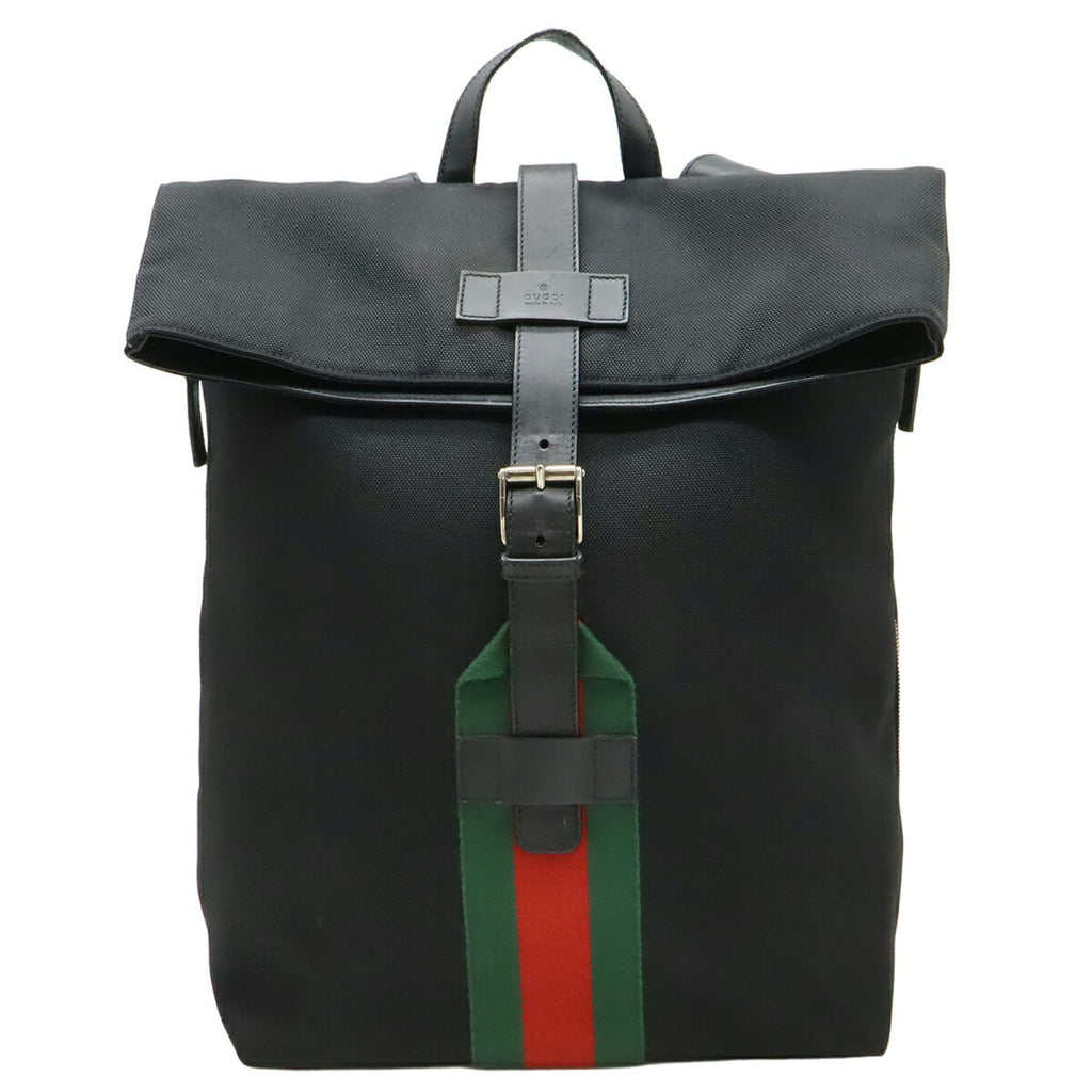 Gucci Black Green Red Color Canvas Leather Backpack (Pre-Owned)