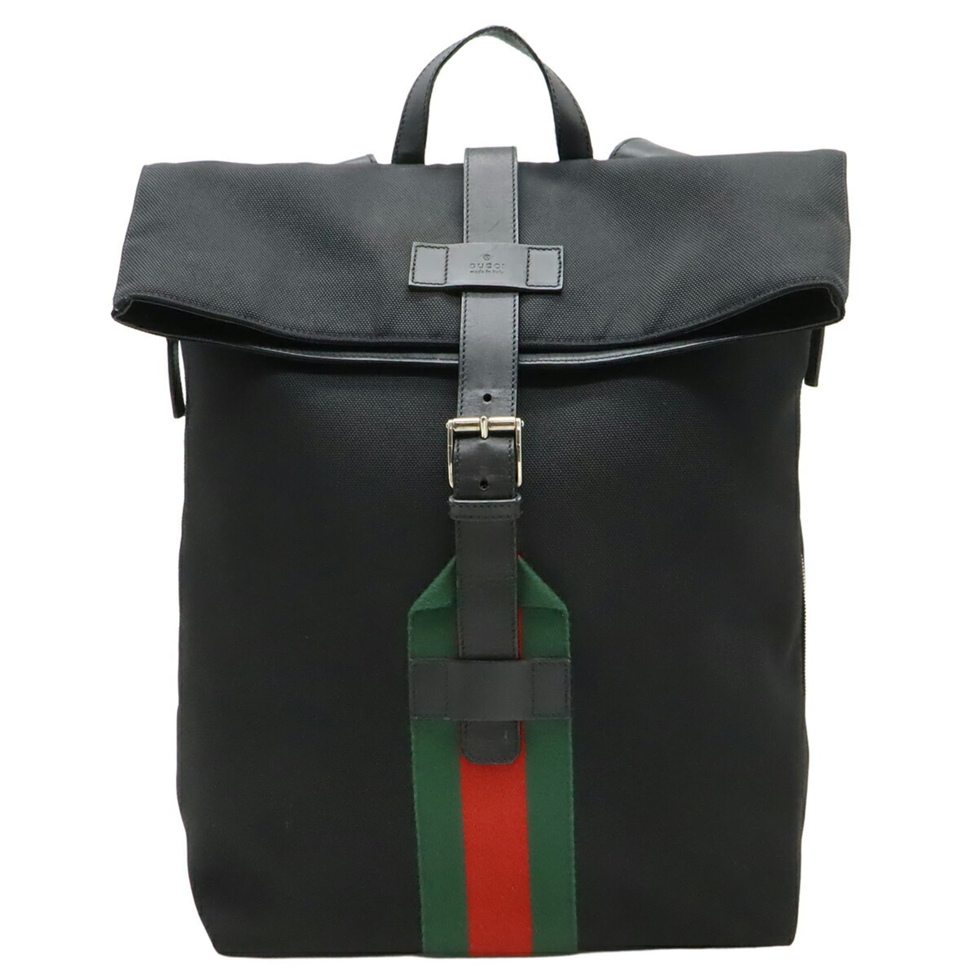 Gucci Black Green Red Color Canvas Leather Backpack (Pre-Owned)