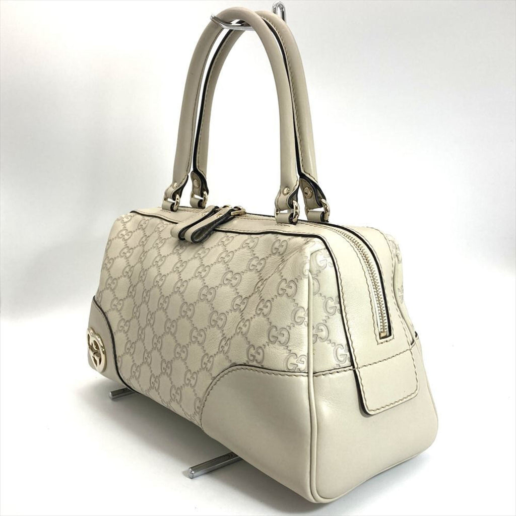 Gucci Beige Gg Leather Boston Bag Handbag (Pre-Owned)