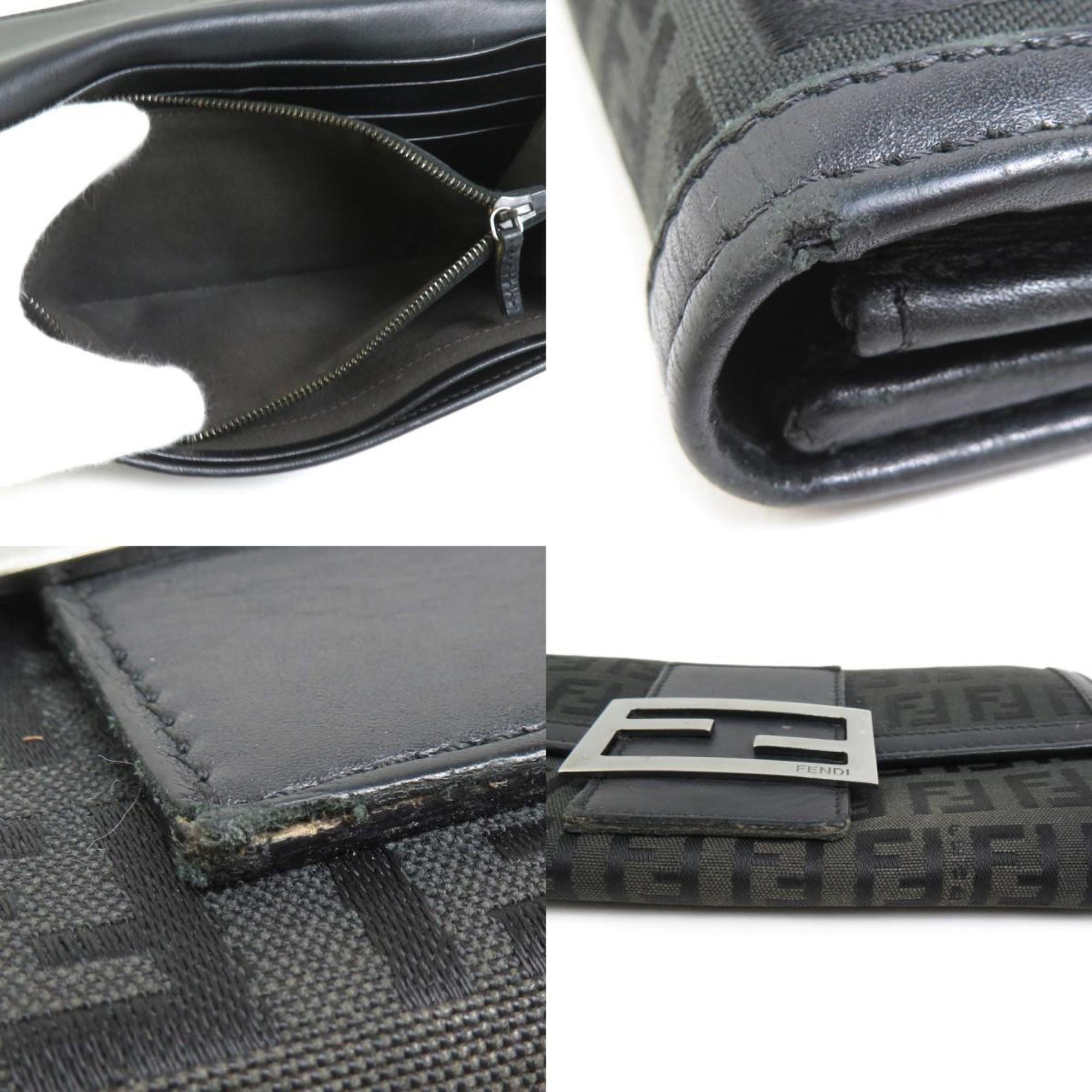 Fendi Black Canvas Leather Long Wallet (Tri-Fold)