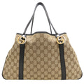 Gucci Beige Black Gg Canvas Leather Tote Bag (Pre-Owned)