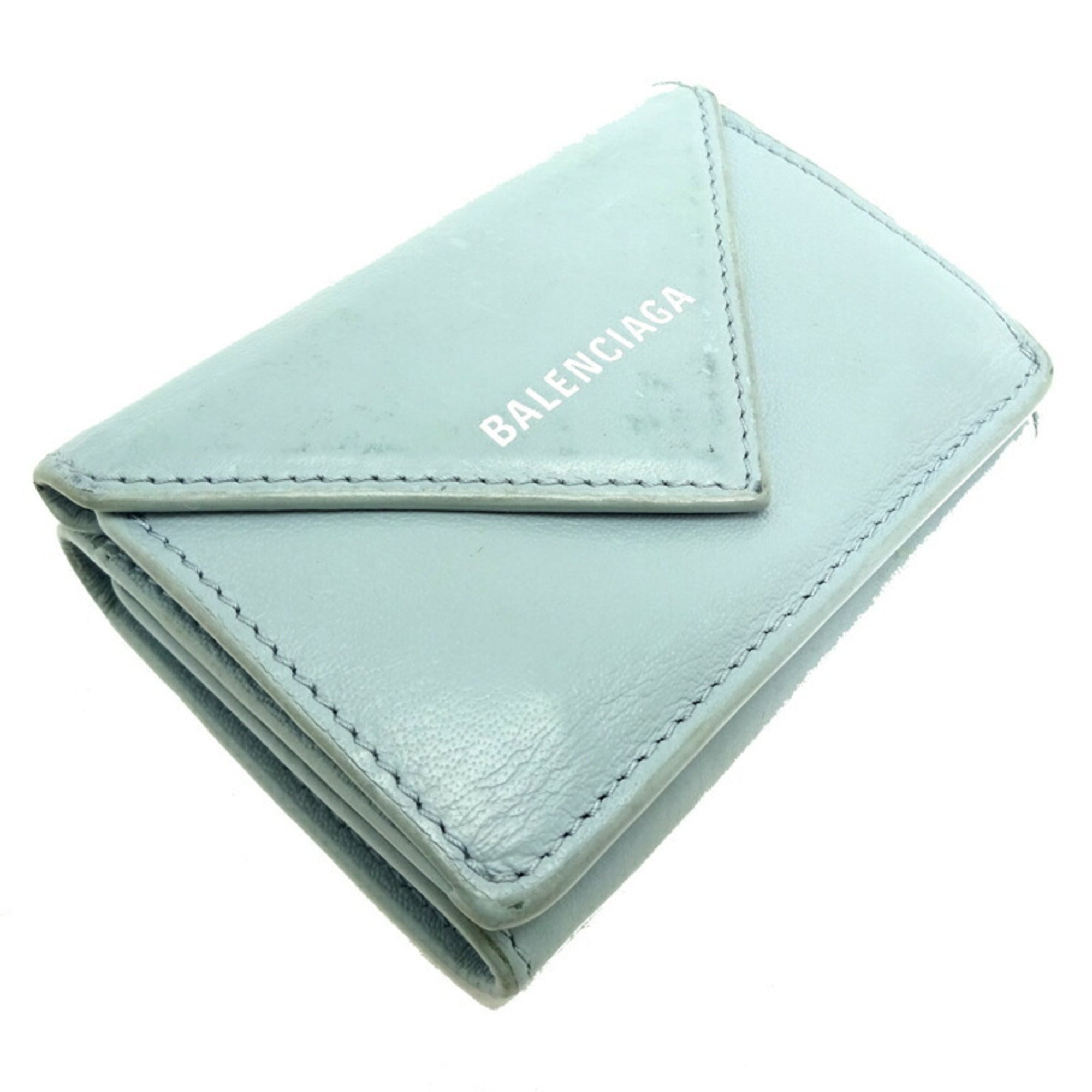 Balenciaga Light Blue Leather Wallet (Tri-Fold)