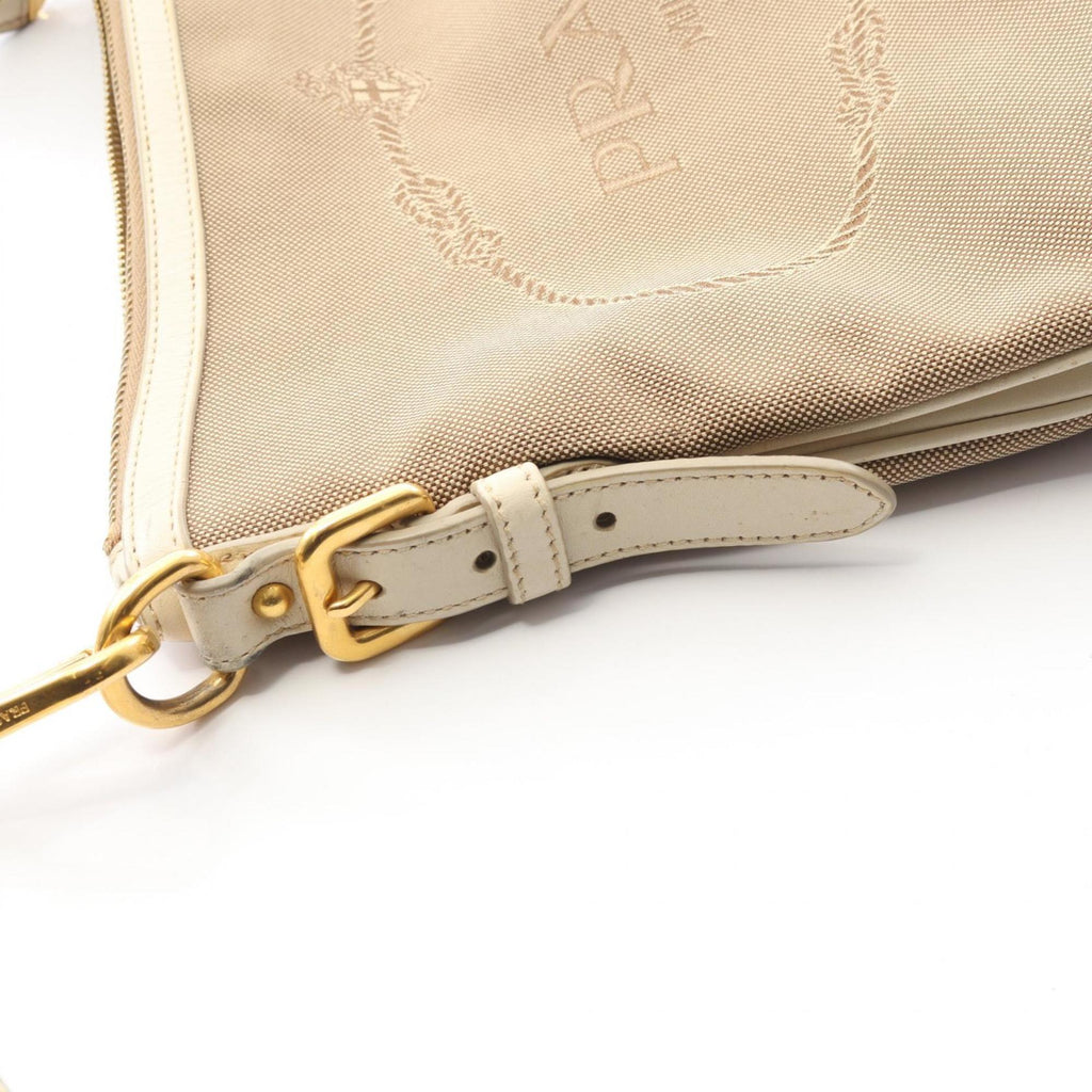 Prada Brown Ivory Canvas Leather Shoulder Bag