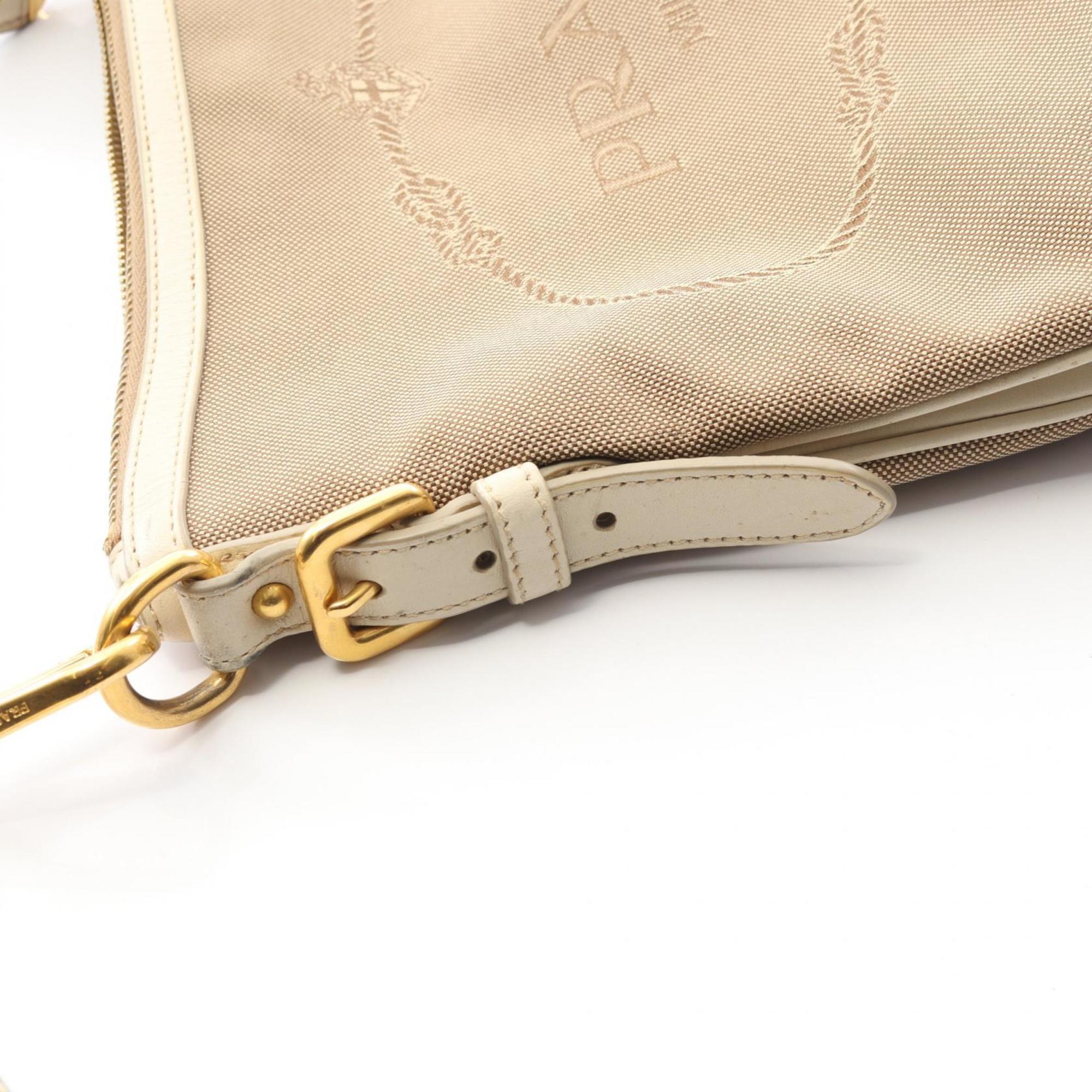 Prada Brown Ivory Canvas Leather Shoulder Bag