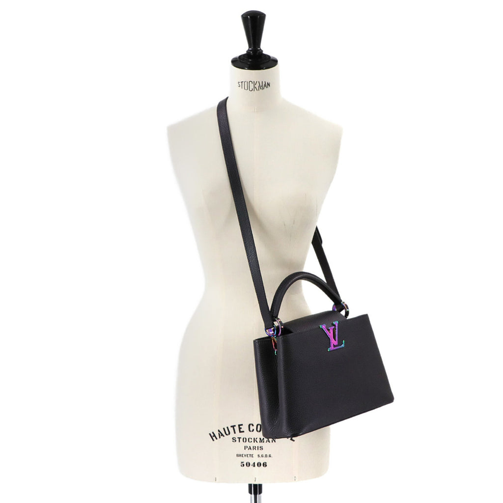 Louis Vuitton Metallic Black Leather Handbag Shoulder Bag