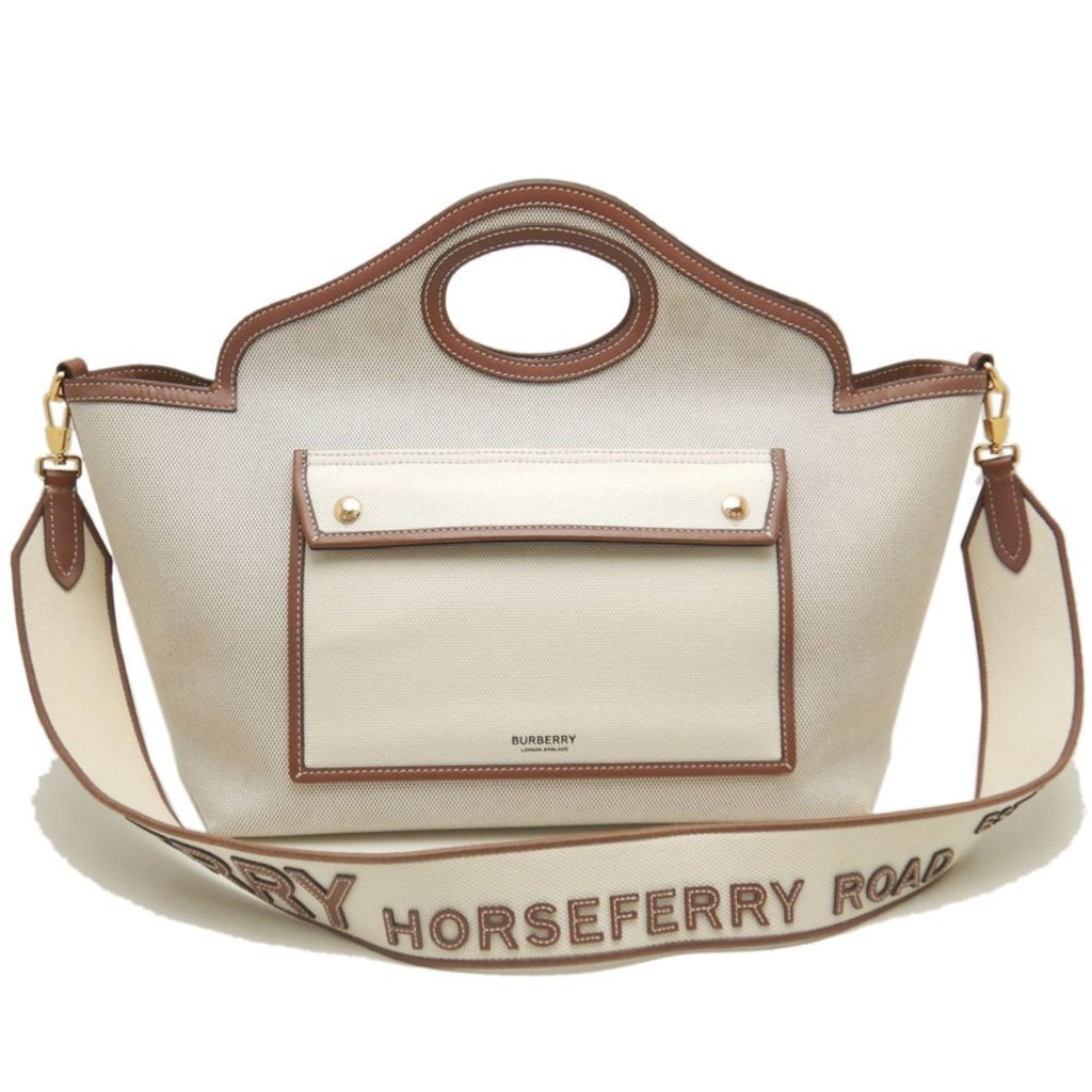 Burberry Gold Canvas Leather Tote Bag