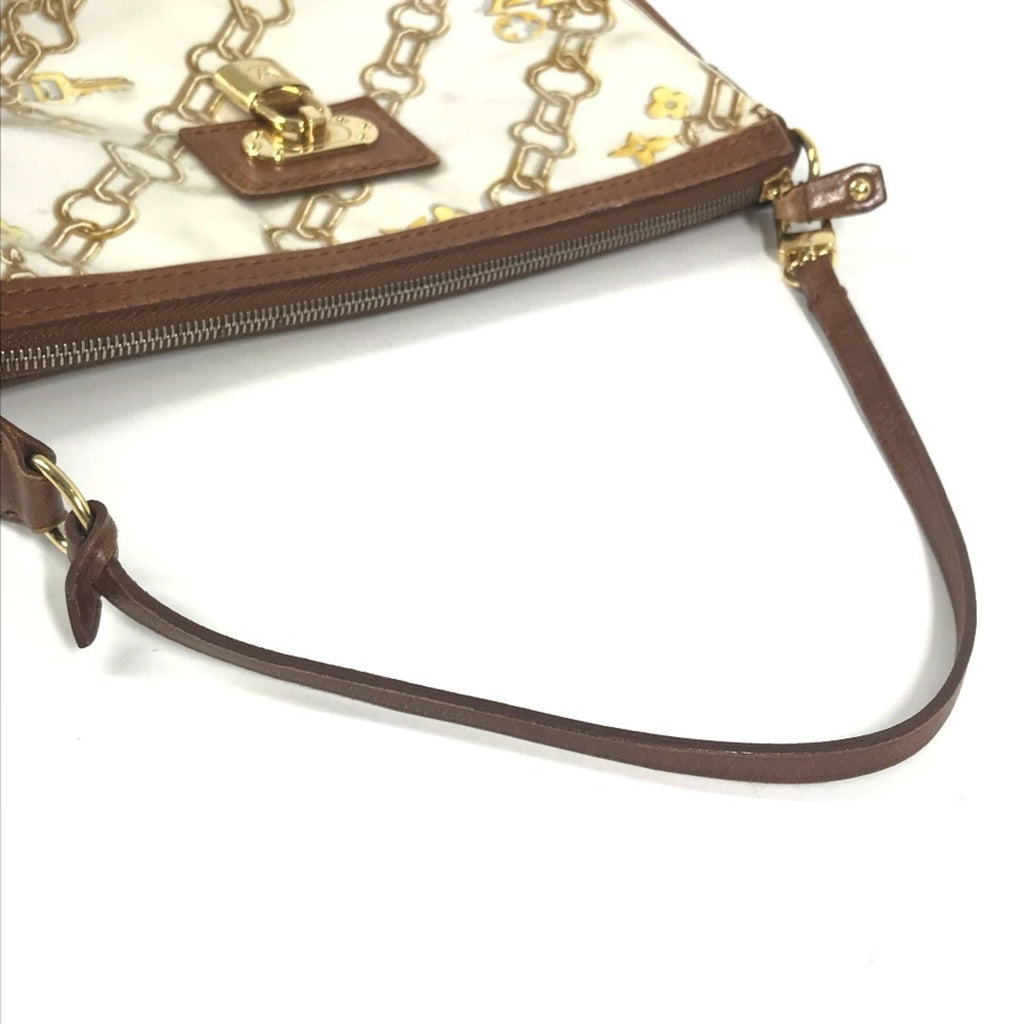 Louis Vuitton Brown White Vinyl Leather Handbag Pouch Shoulder Bag