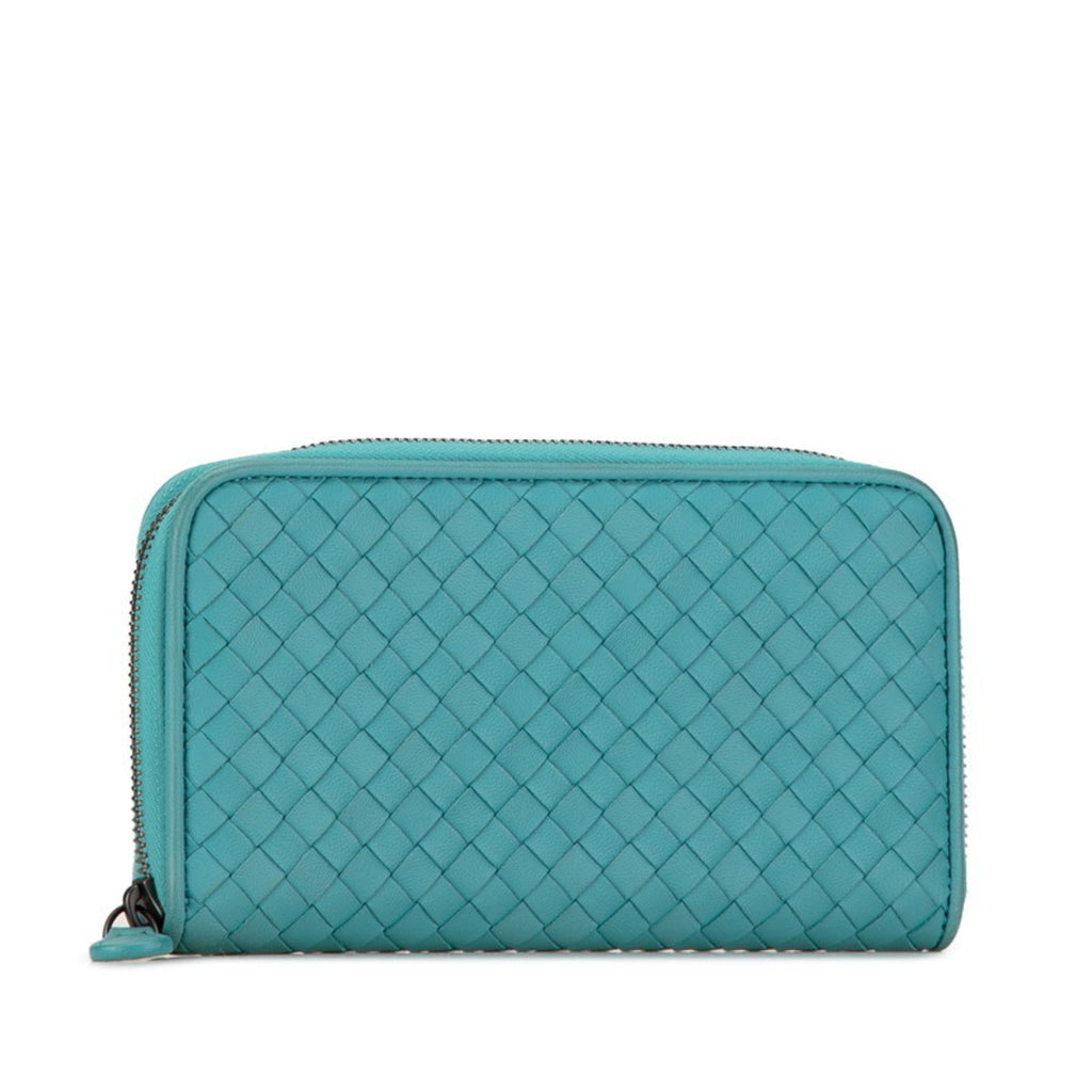 Bottega Veneta Green Light Blue Leather Long Wallet (Bi-Fold)