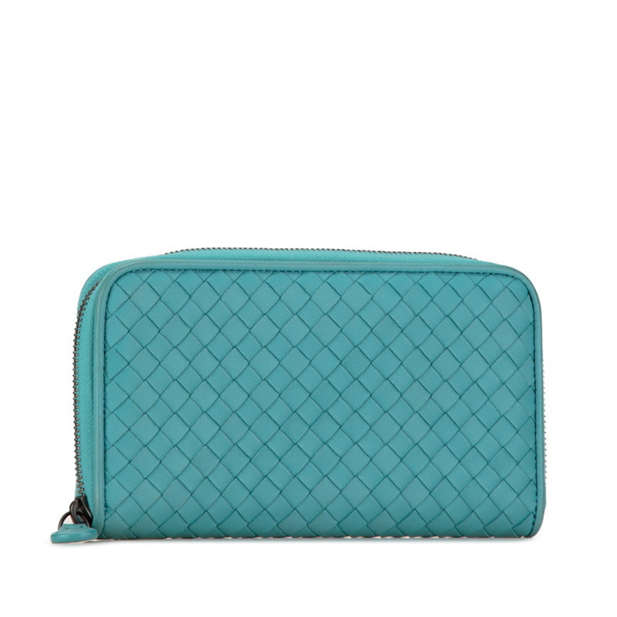 Bottega Veneta Green Light Blue Leather Long Wallet (Bi-Fold)